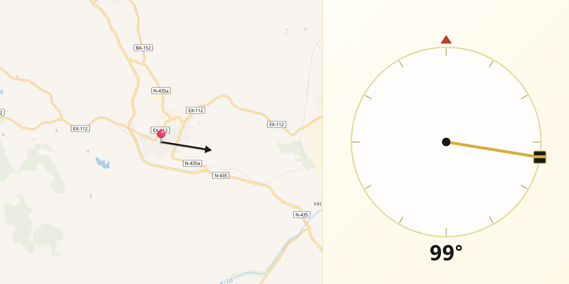 Dirección de la Qibla desde Jerez de los Caballeros