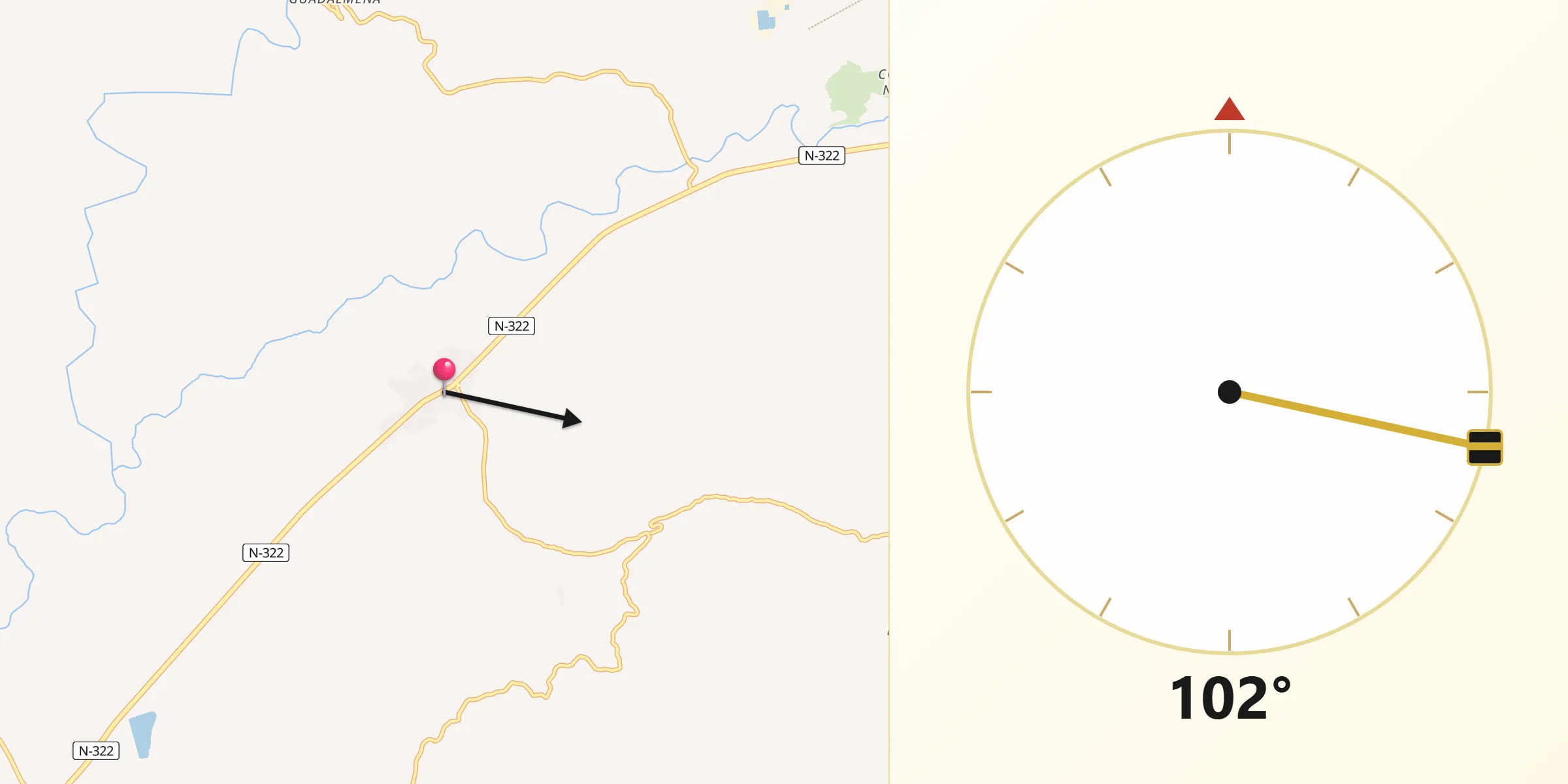 Dirección de la Qibla desde Arroyo del Ojanco