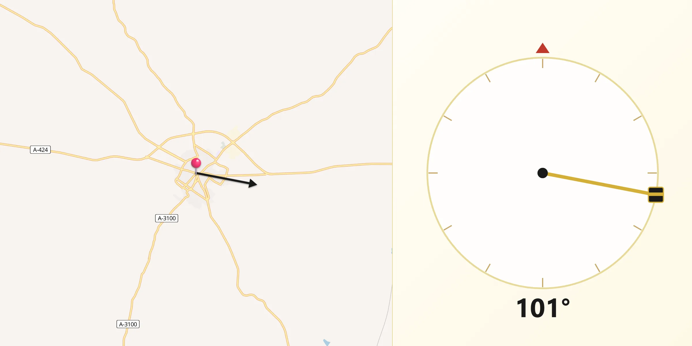 Dirección de la Qibla desde Villanueva de Córdoba