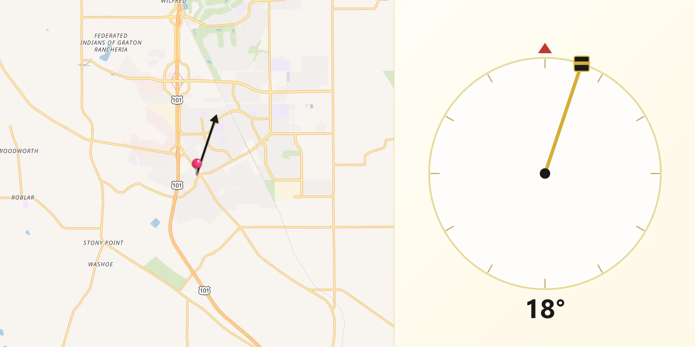 Qibla Direction from Cotati