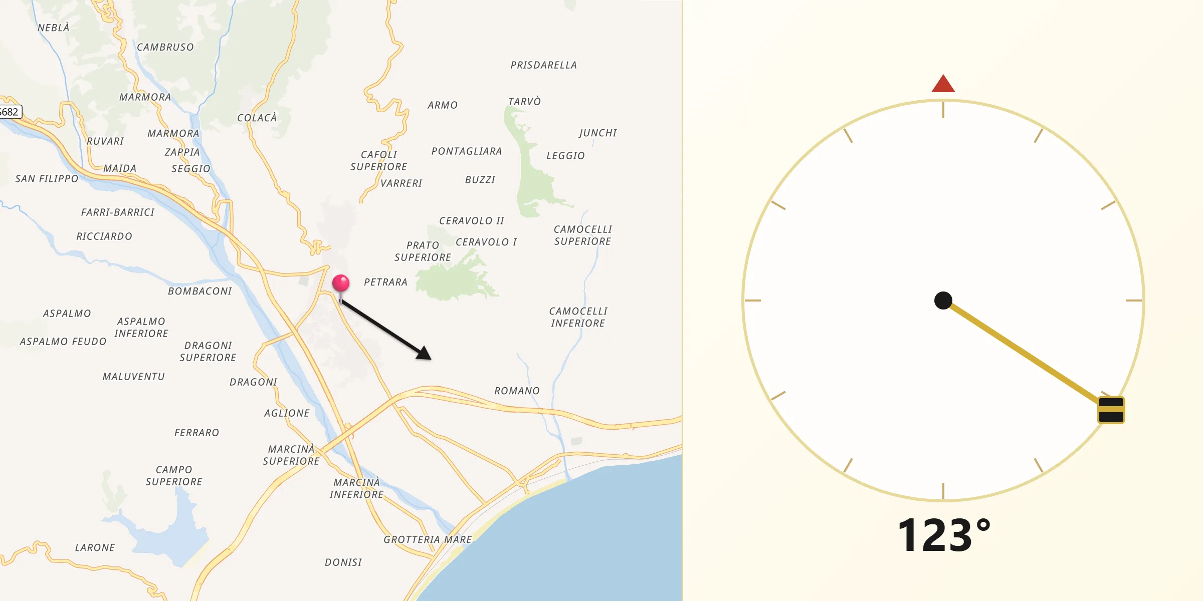 Direzione della Qibla da Gioiosa Ionica