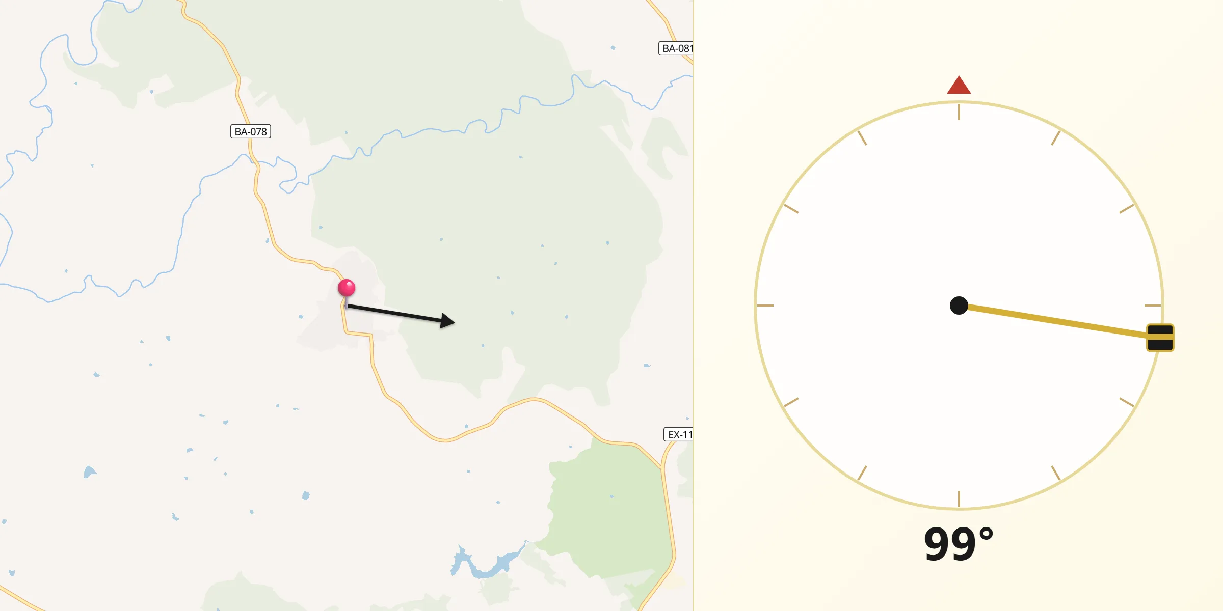 Dirección de la Qibla desde Zahinos