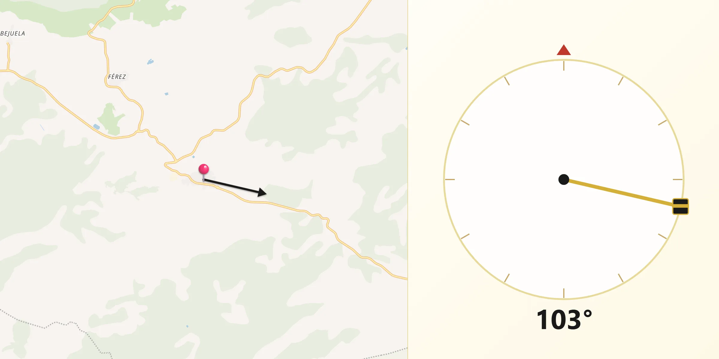 Dirección de la Qibla desde Socovos
