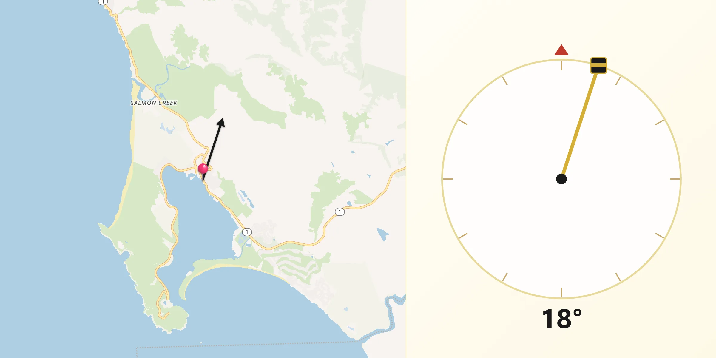 Qibla Direction from Bodega Bay