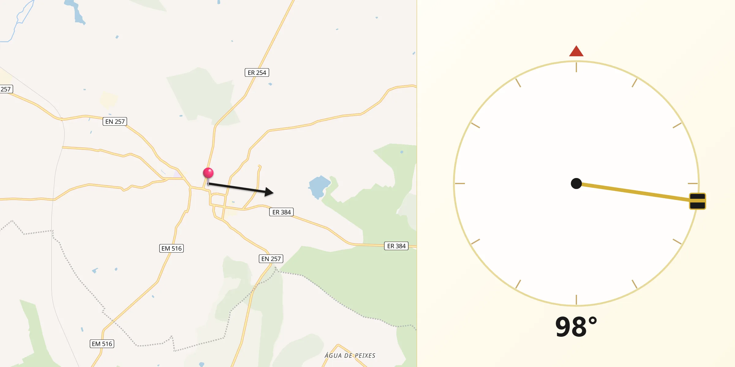 Direção da Qibla a partir de Viana do Alentejo