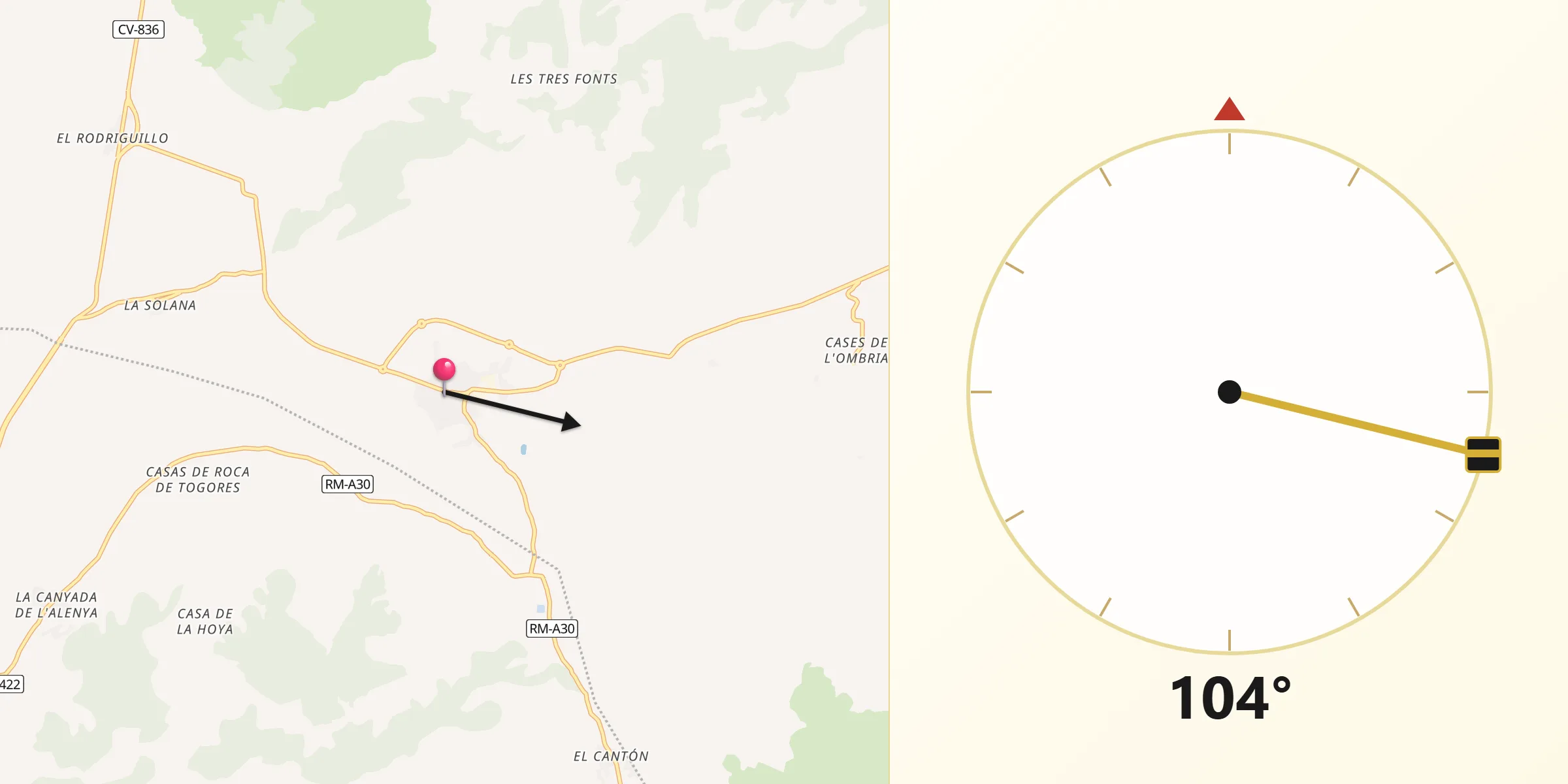 Dirección de la Qibla desde Algueña