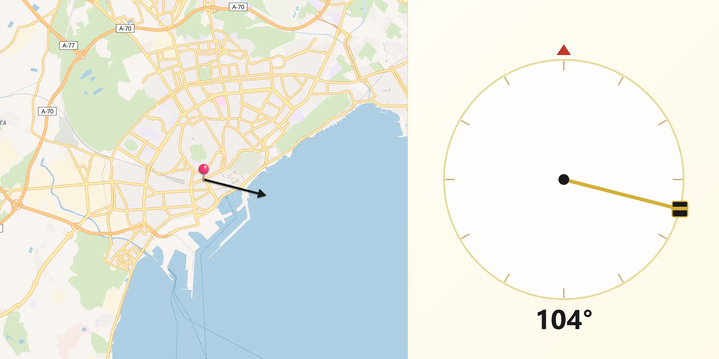 Dirección de la Qibla desde Alicante/Alacant