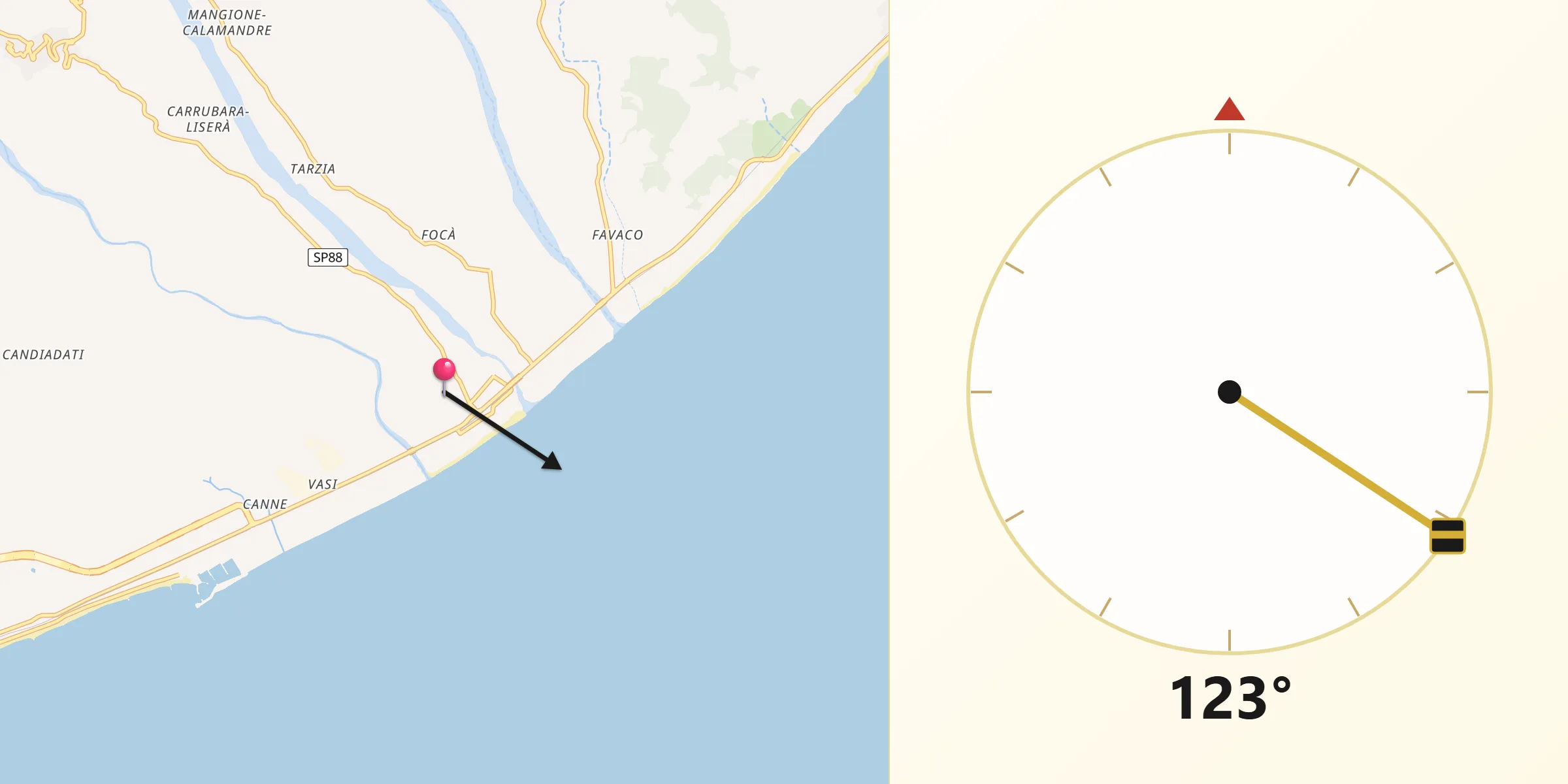 Direzione della Qibla da Caulonia Marina