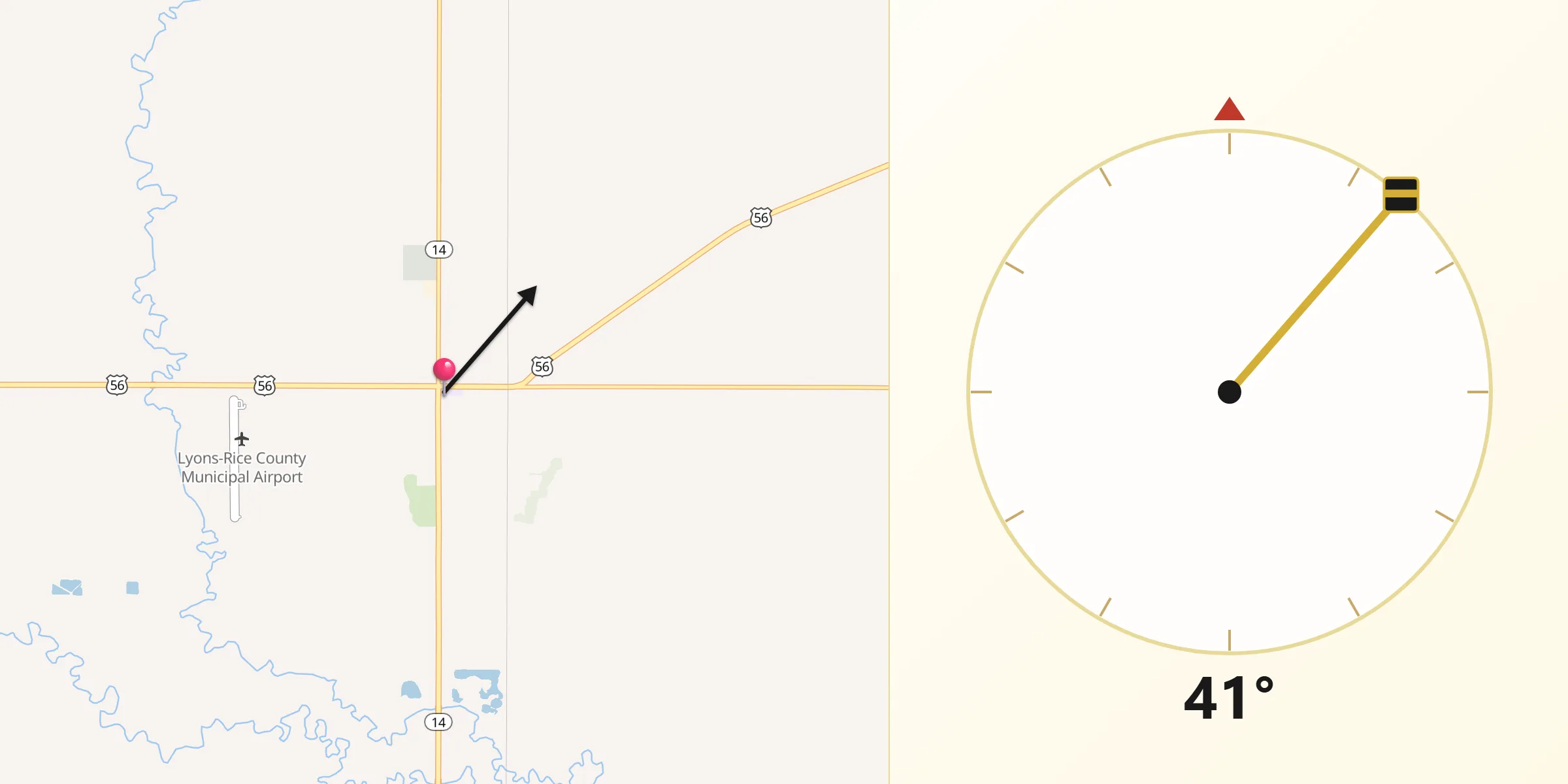 Qibla Direction from Rice County