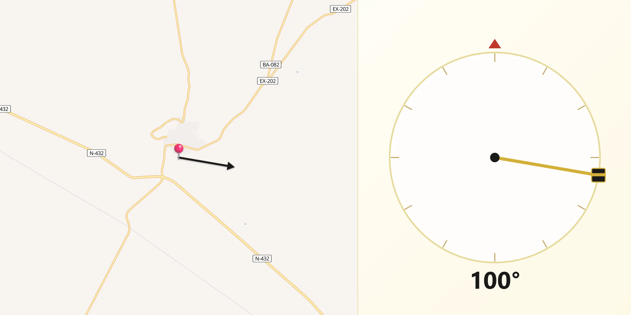 Dirección de la Qibla desde Usagre