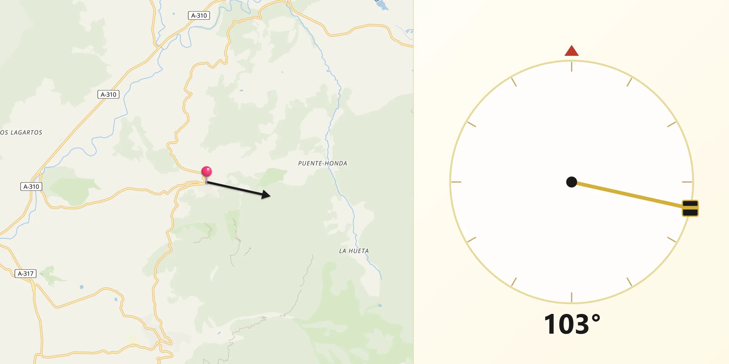 Dirección de la Qibla desde Benatae
