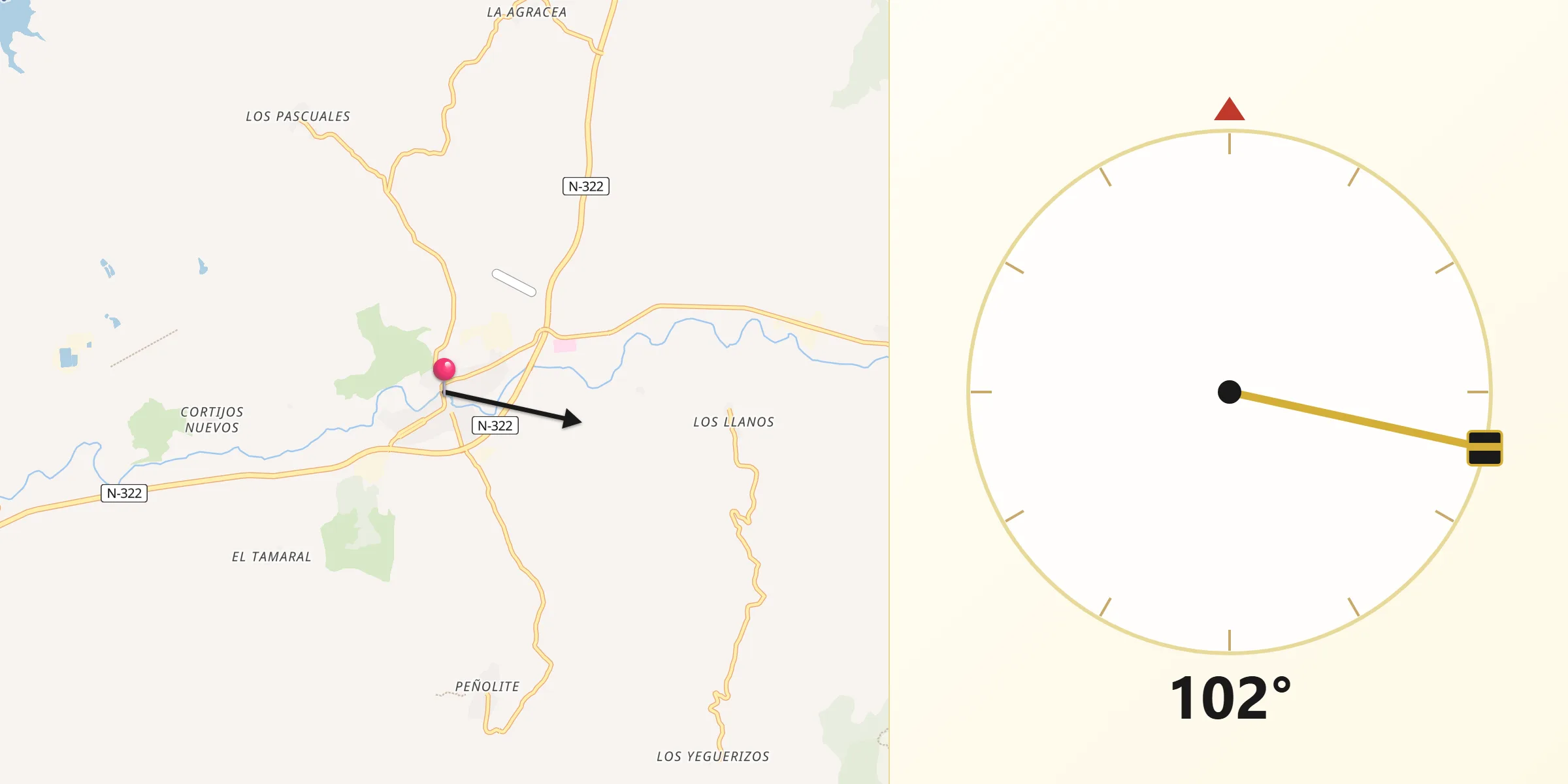 Dirección de la Qibla desde Puente de Génave