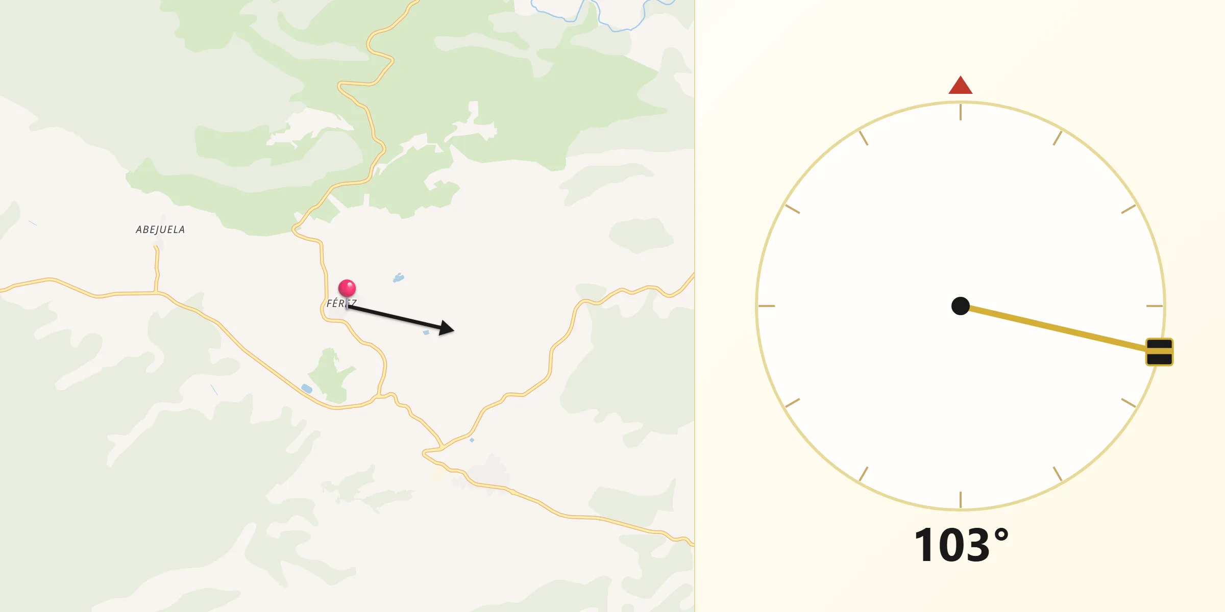 Dirección de la Qibla desde Férez