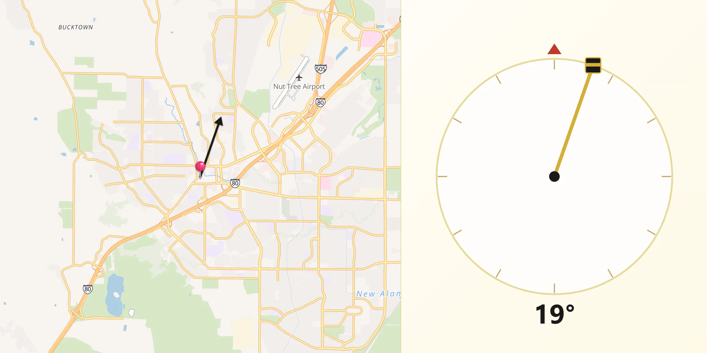 Qibla Direction from Vacaville