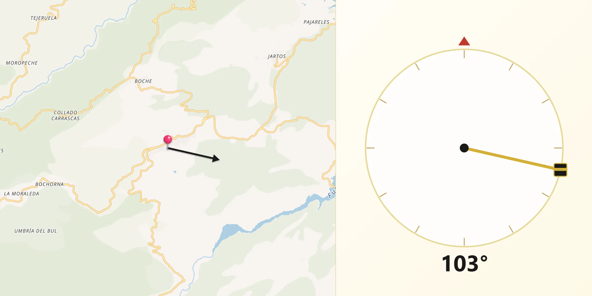 Dirección de la Qibla desde Yeste