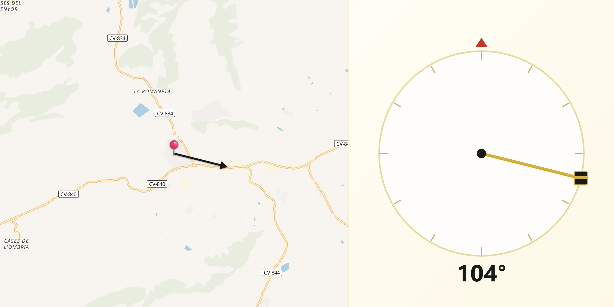 Dirección de la Qibla desde La Romana