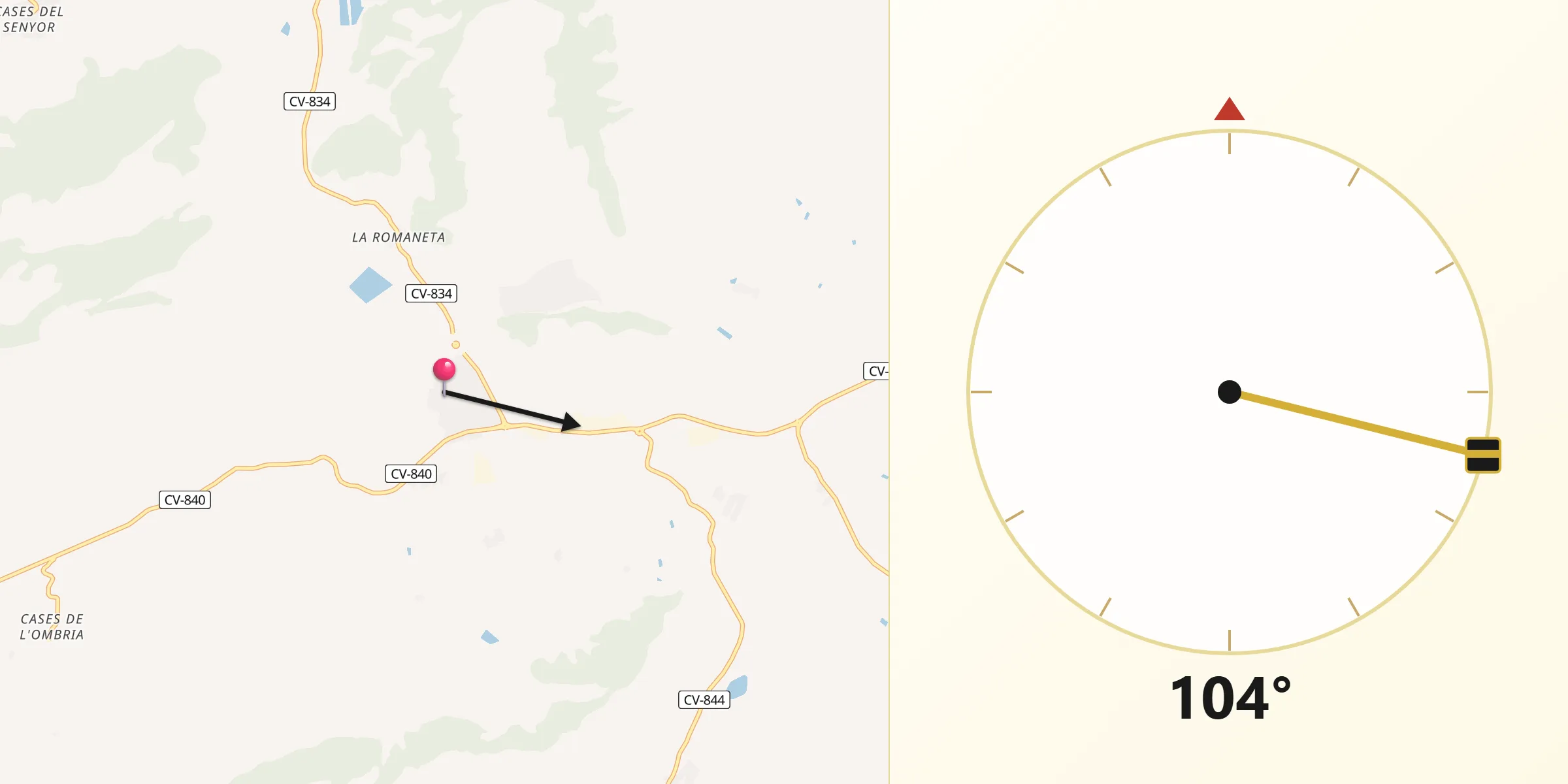 Dirección de la Qibla desde La Romana