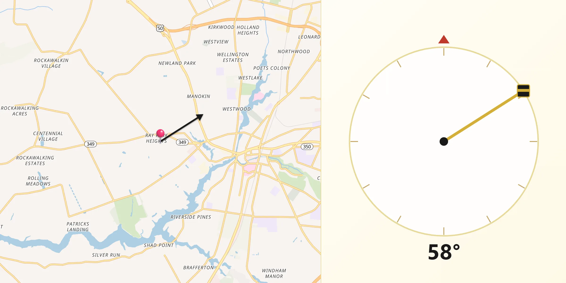 Qibla Direction from Wicomico