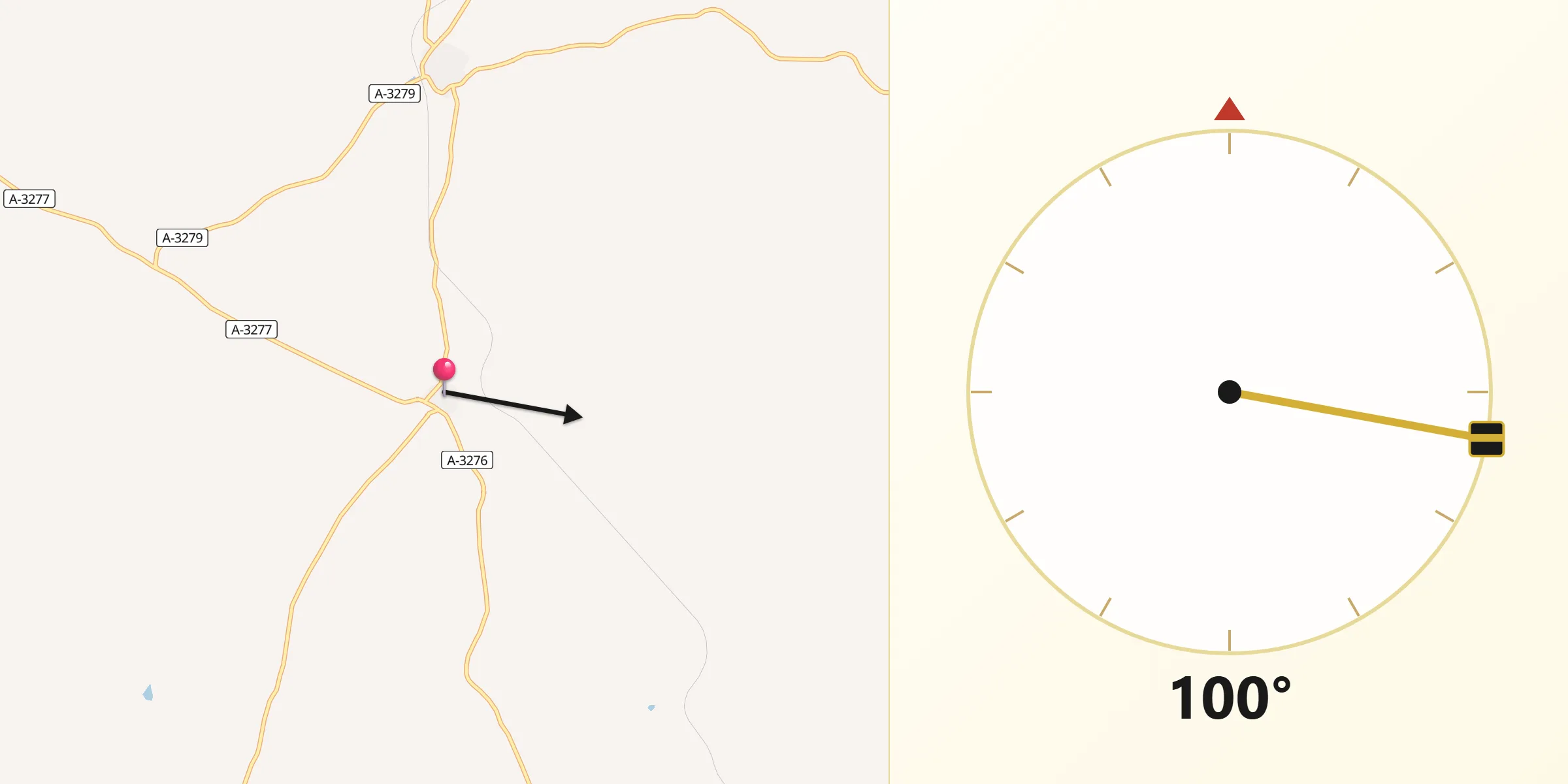Dirección de la Qibla desde La Granjuela