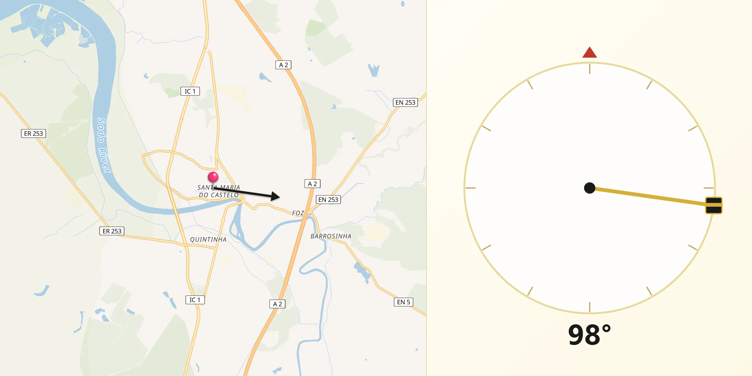 Direção da Qibla a partir de Alcácer do Sal