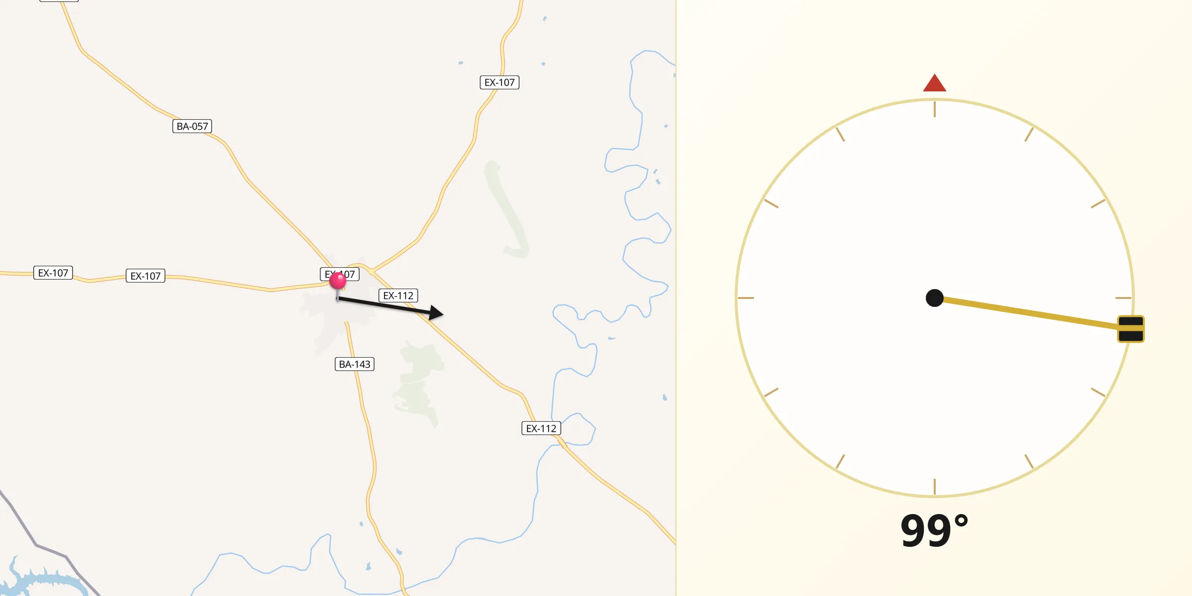 Dirección de la Qibla desde Villanueva del Fresno