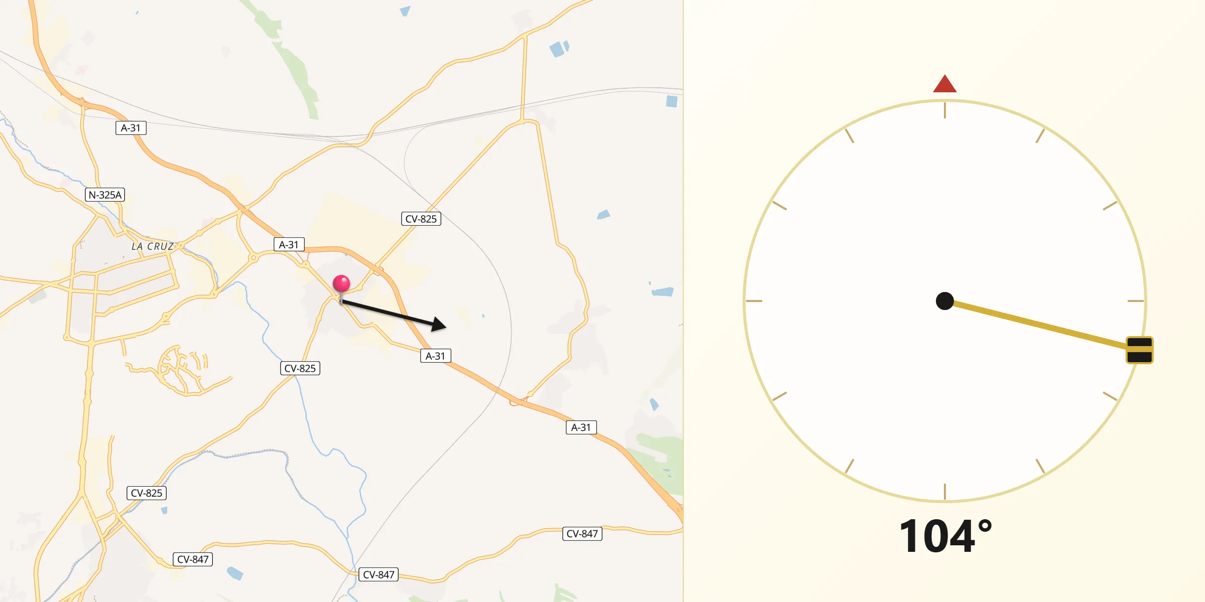 Dirección de la Qibla desde Monforte del Cid