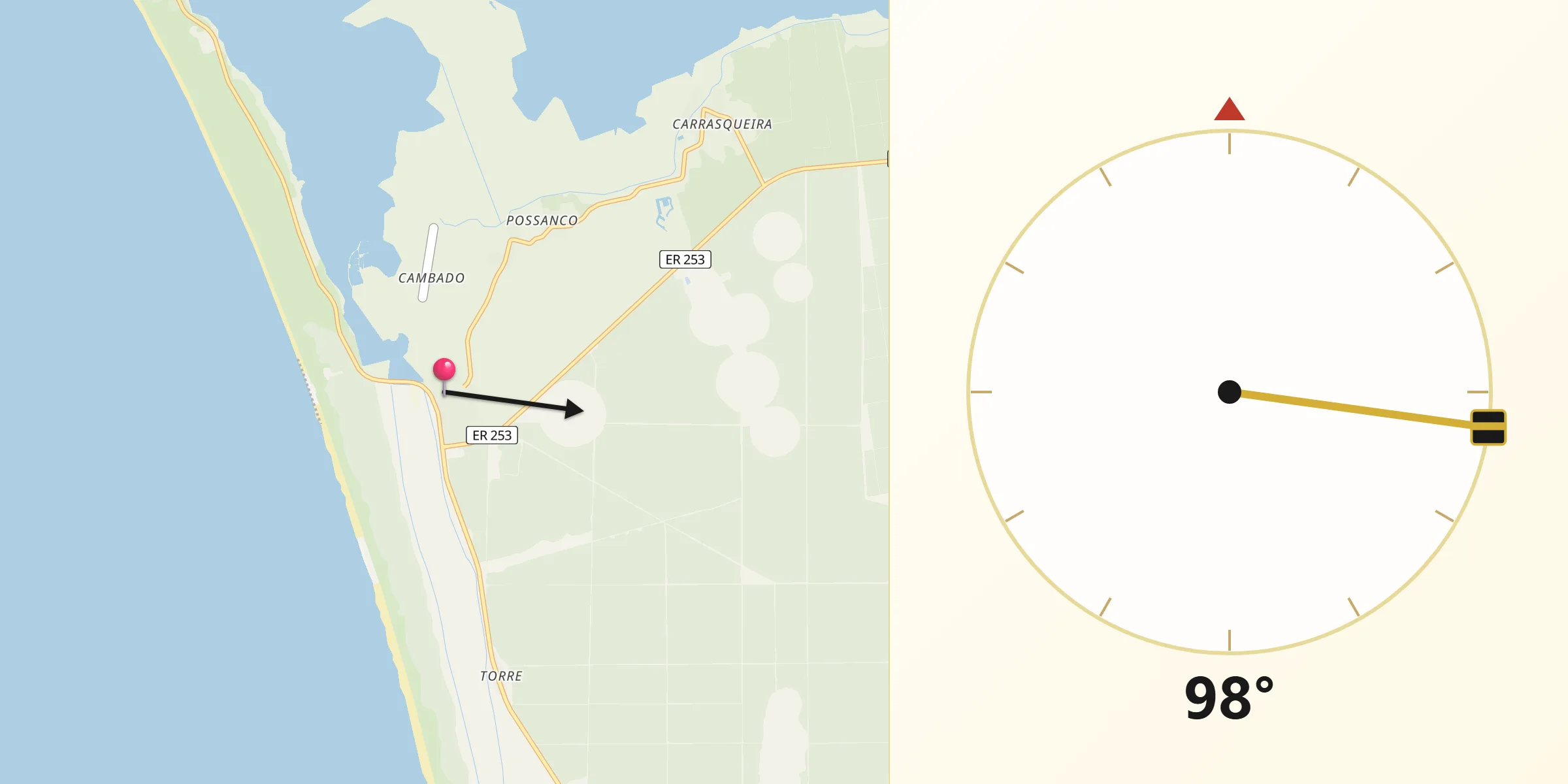 Direção da Qibla a partir de Comporta
