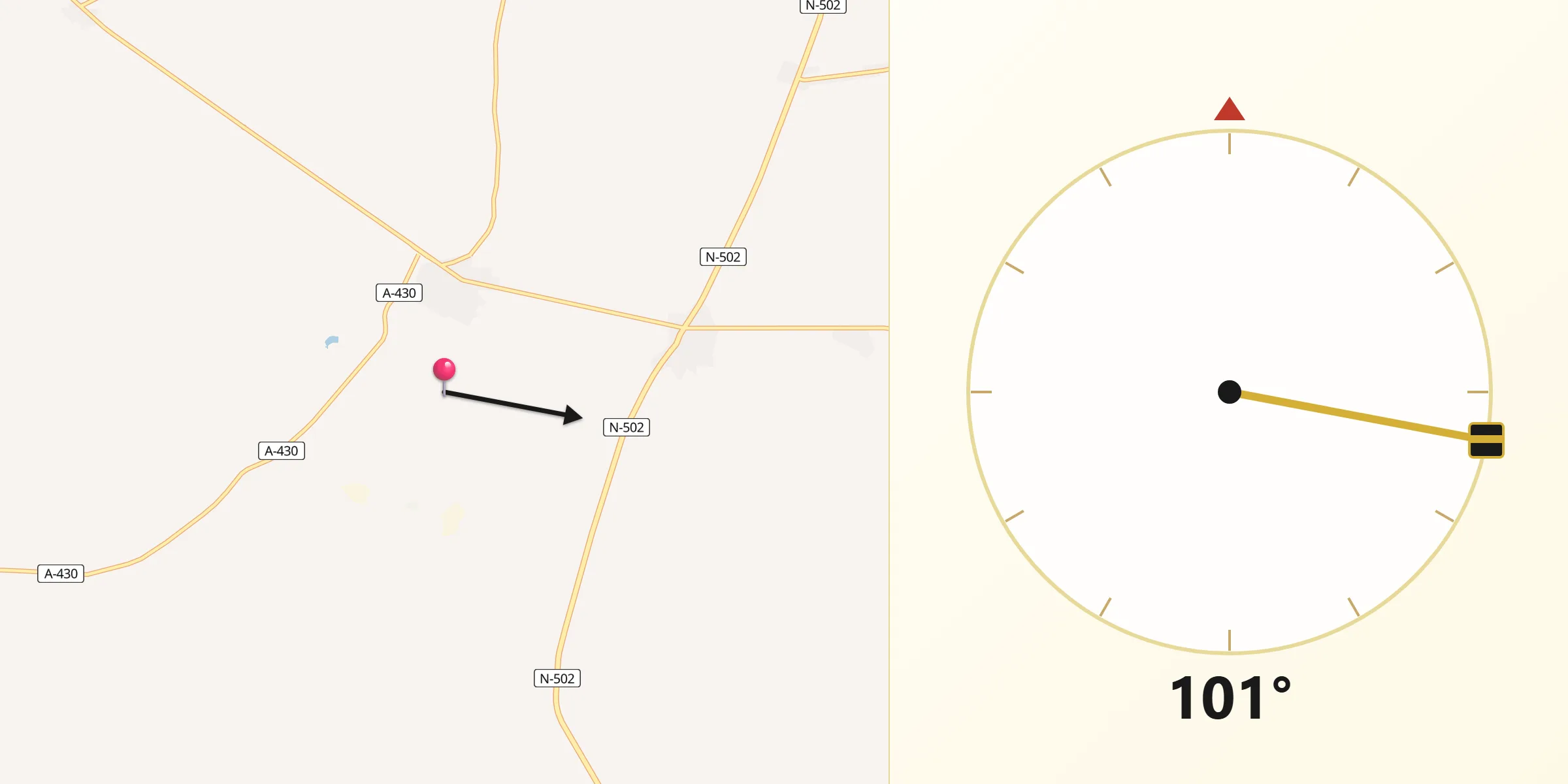 Dirección de la Qibla desde Villanueva del Duque