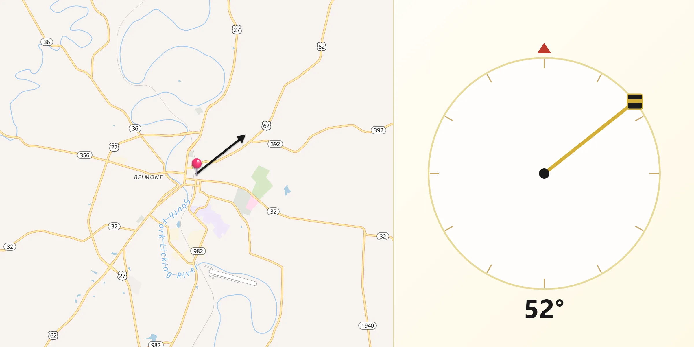 Qibla Direction from Cynthiana