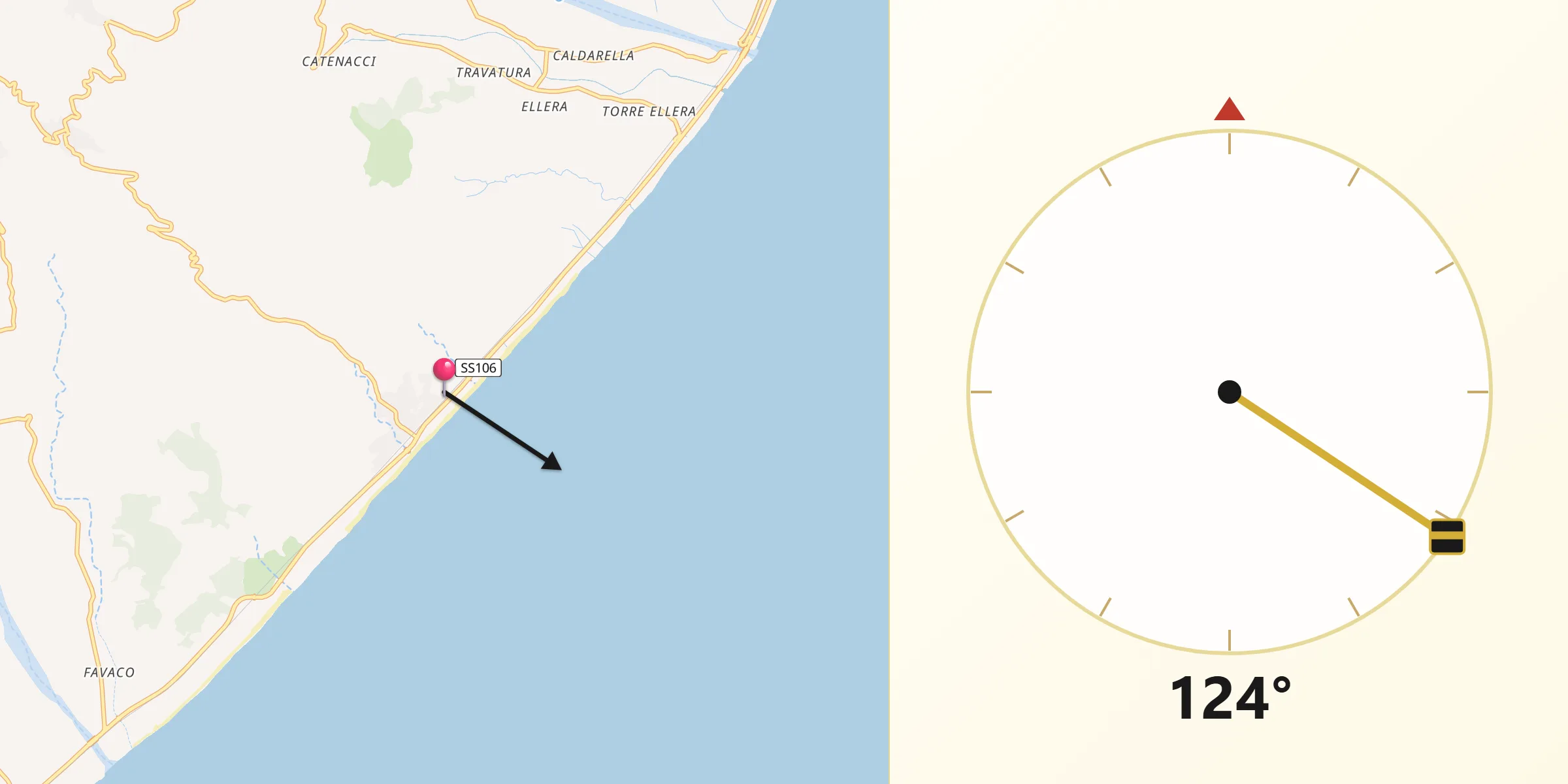 Direzione della Qibla da Riace Marina