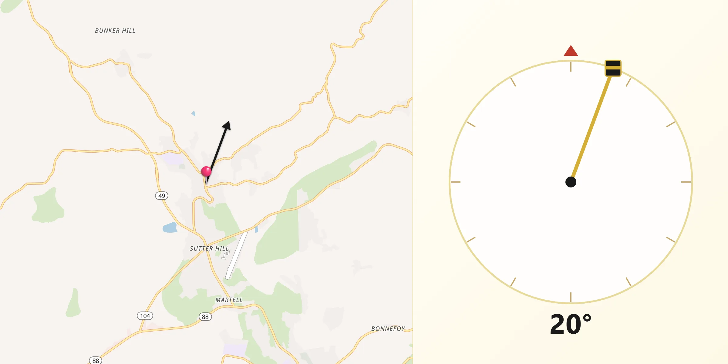 Qibla Direction from Sutter Creek