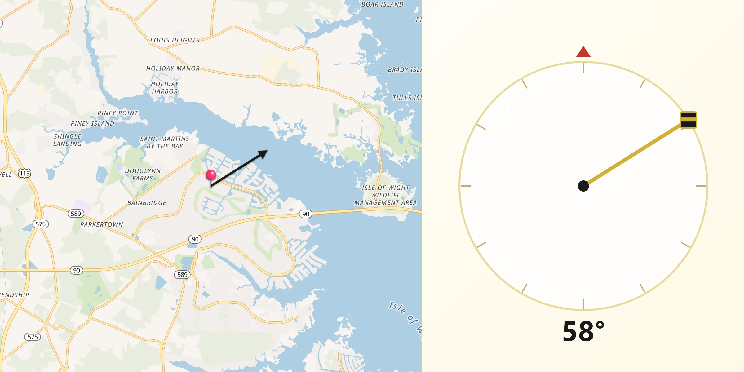 Qibla Direction from Ocean Pines