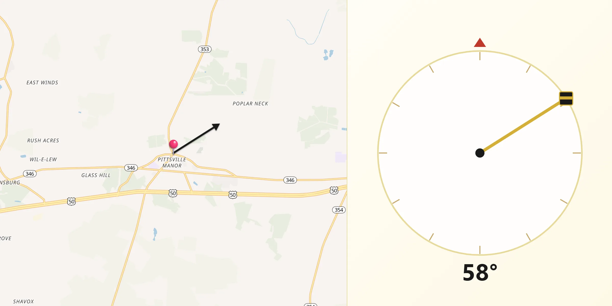 Qibla Direction from Pittsville