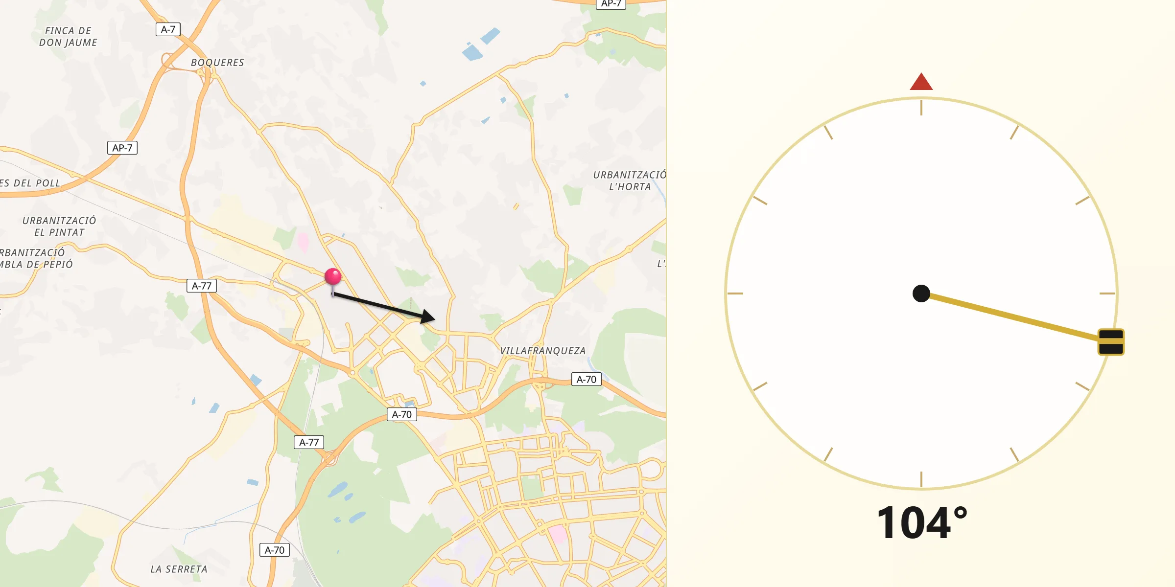 Dirección de la Qibla desde San Vicente del Raspeig