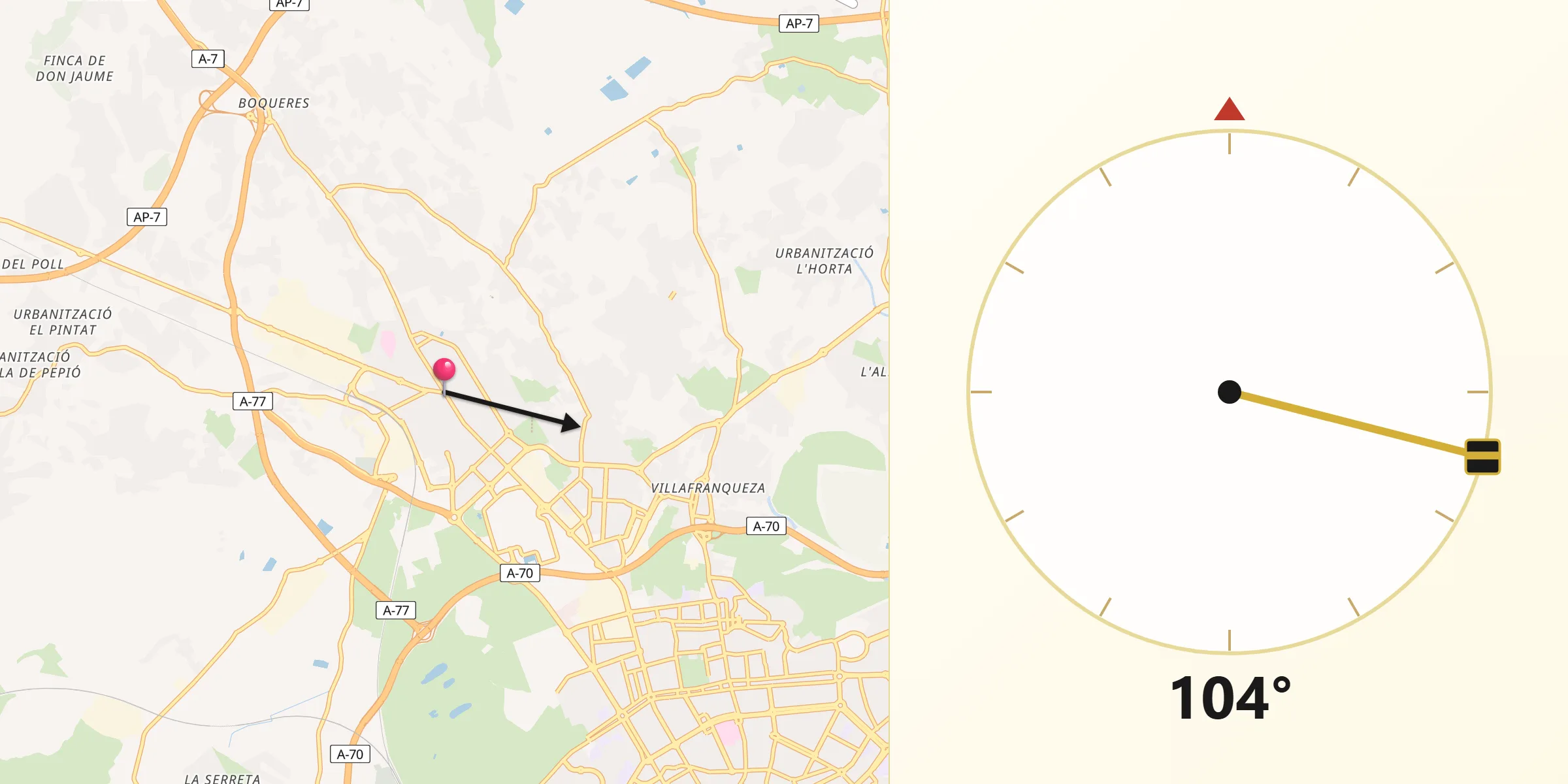 Dirección de la Qibla desde San Vicente del Raspeig/Sant Vicent del Raspeig