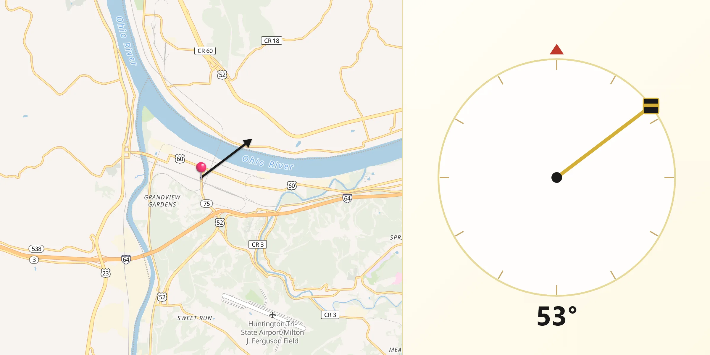 Qibla Direction from Kenova