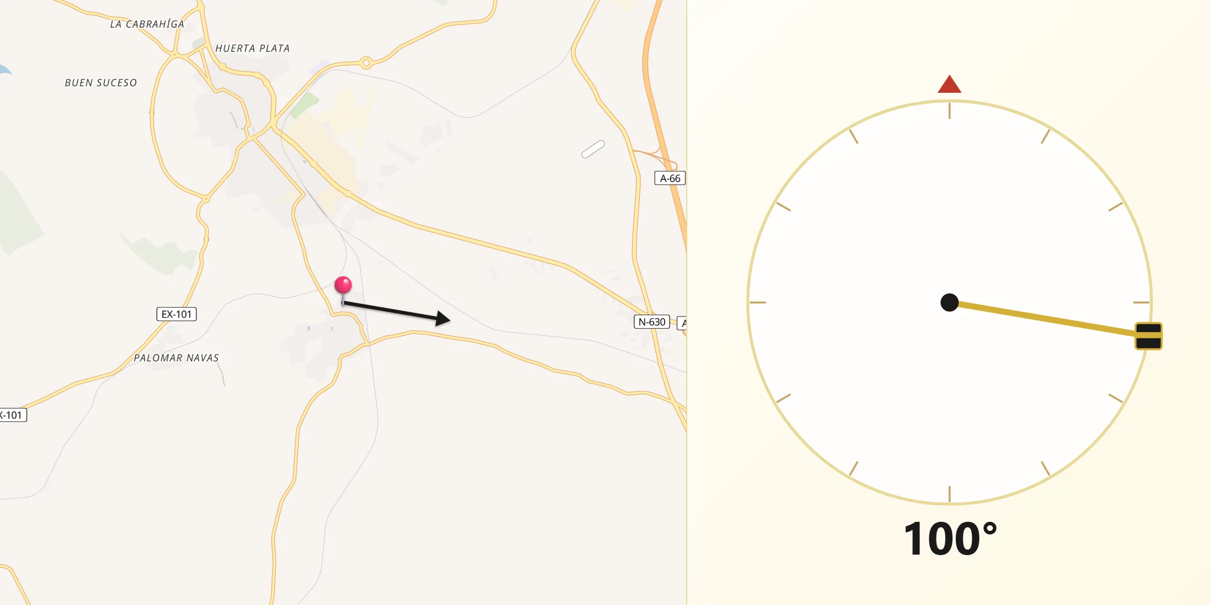 Dirección de la Qibla desde Puebla de Sancho Pérez