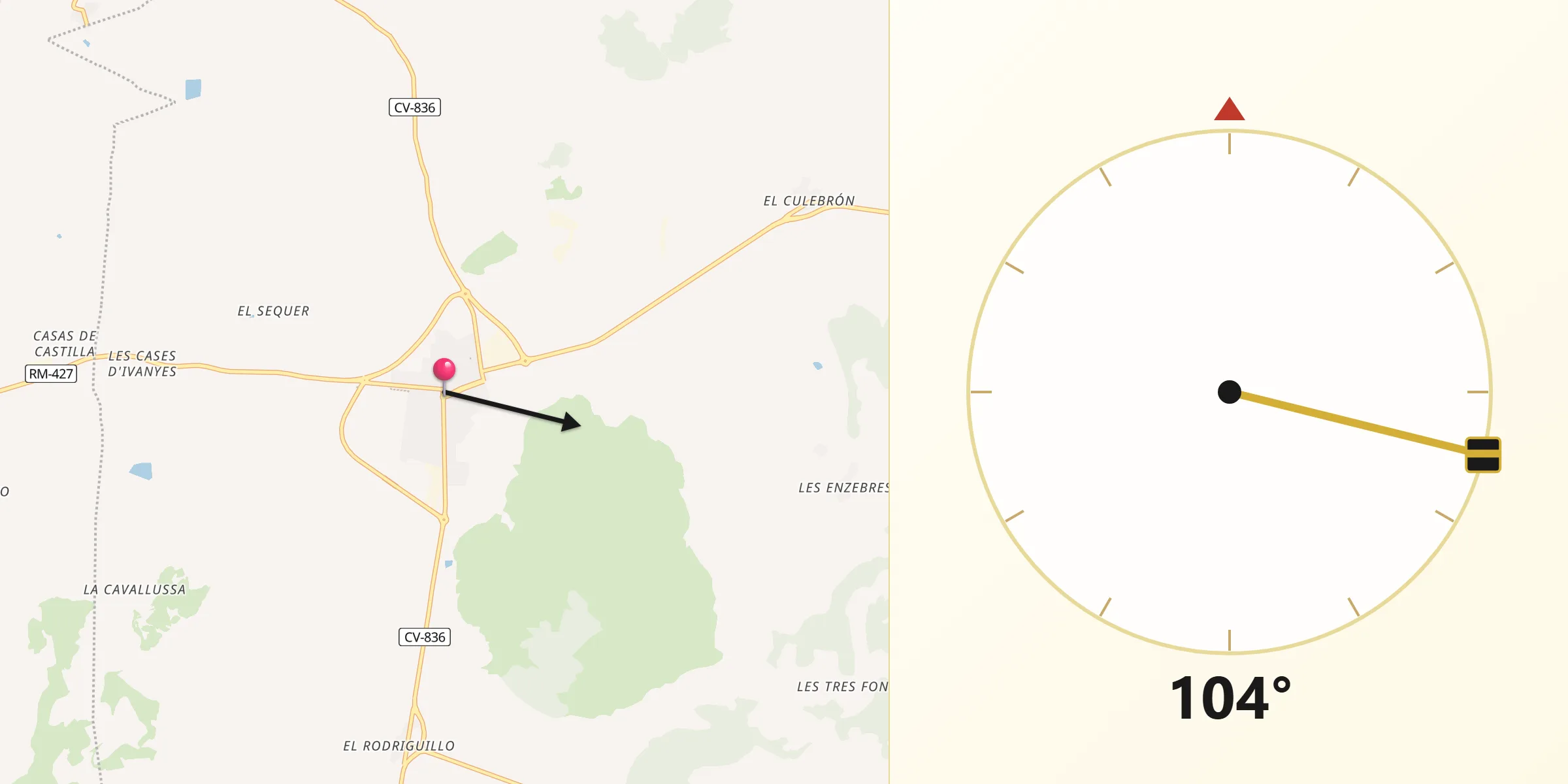 Dirección de la Qibla desde Pinoso