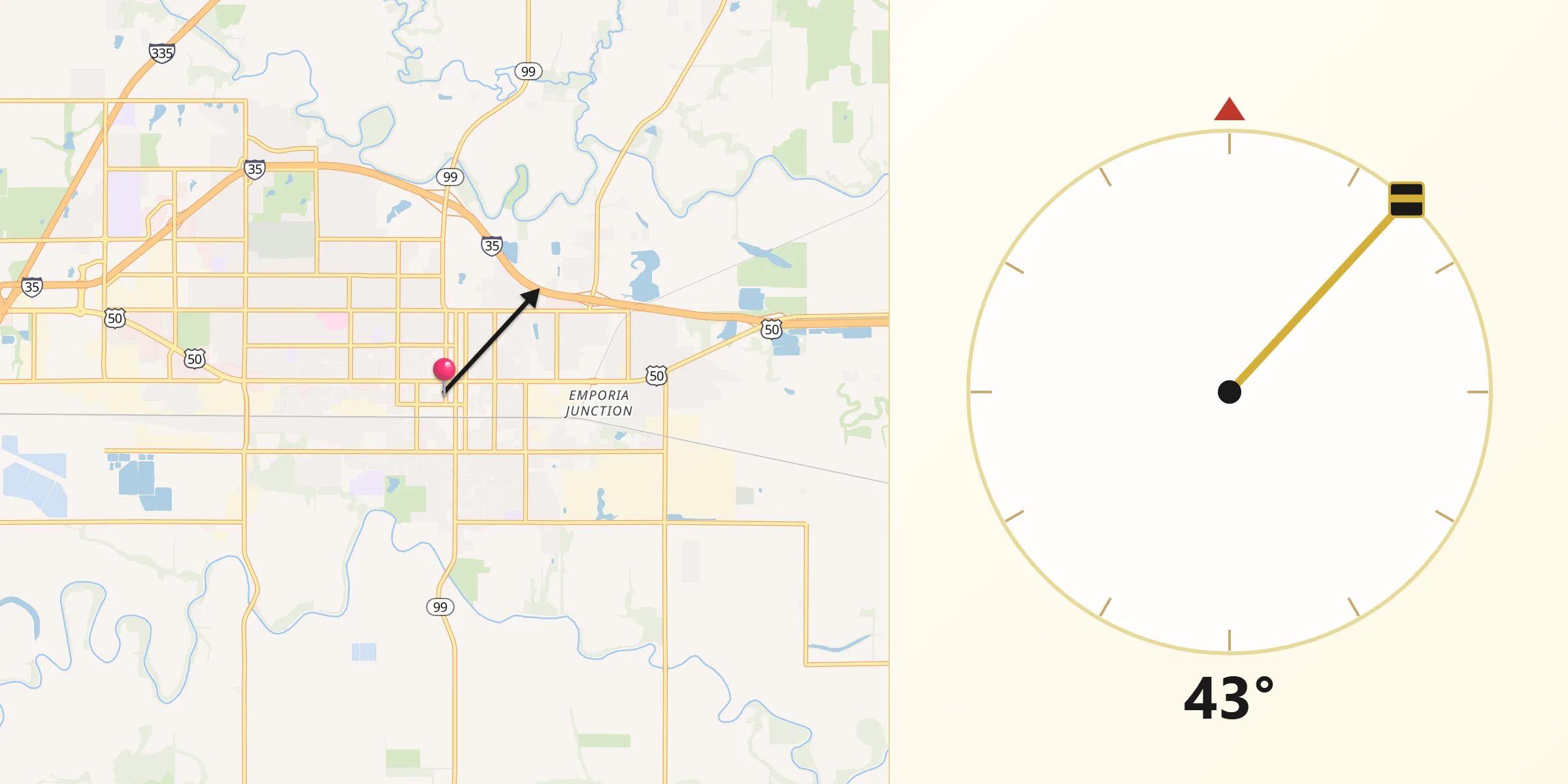 Qibla Direction from Emporia