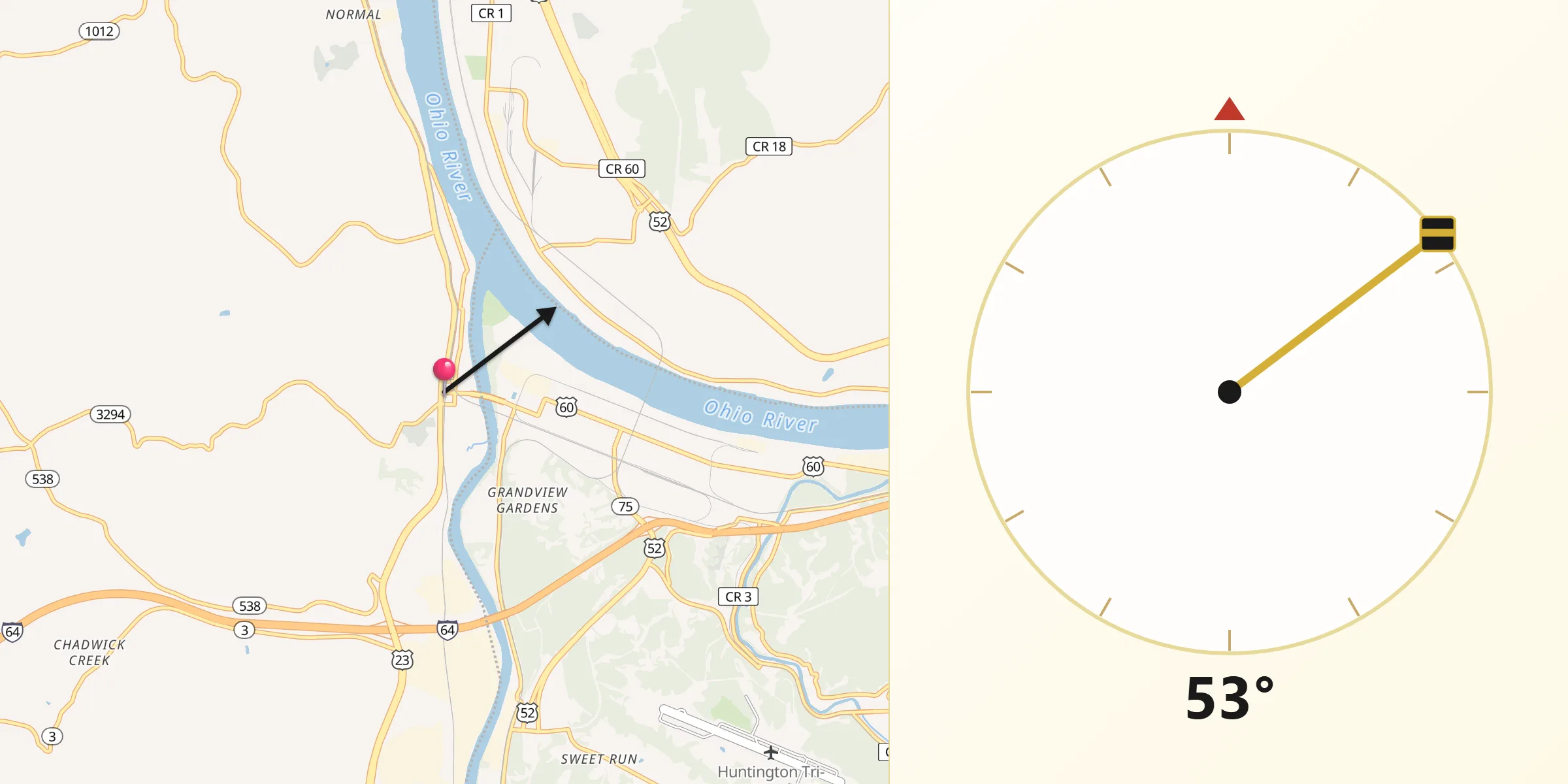 Qibla Direction from Catlettsburg