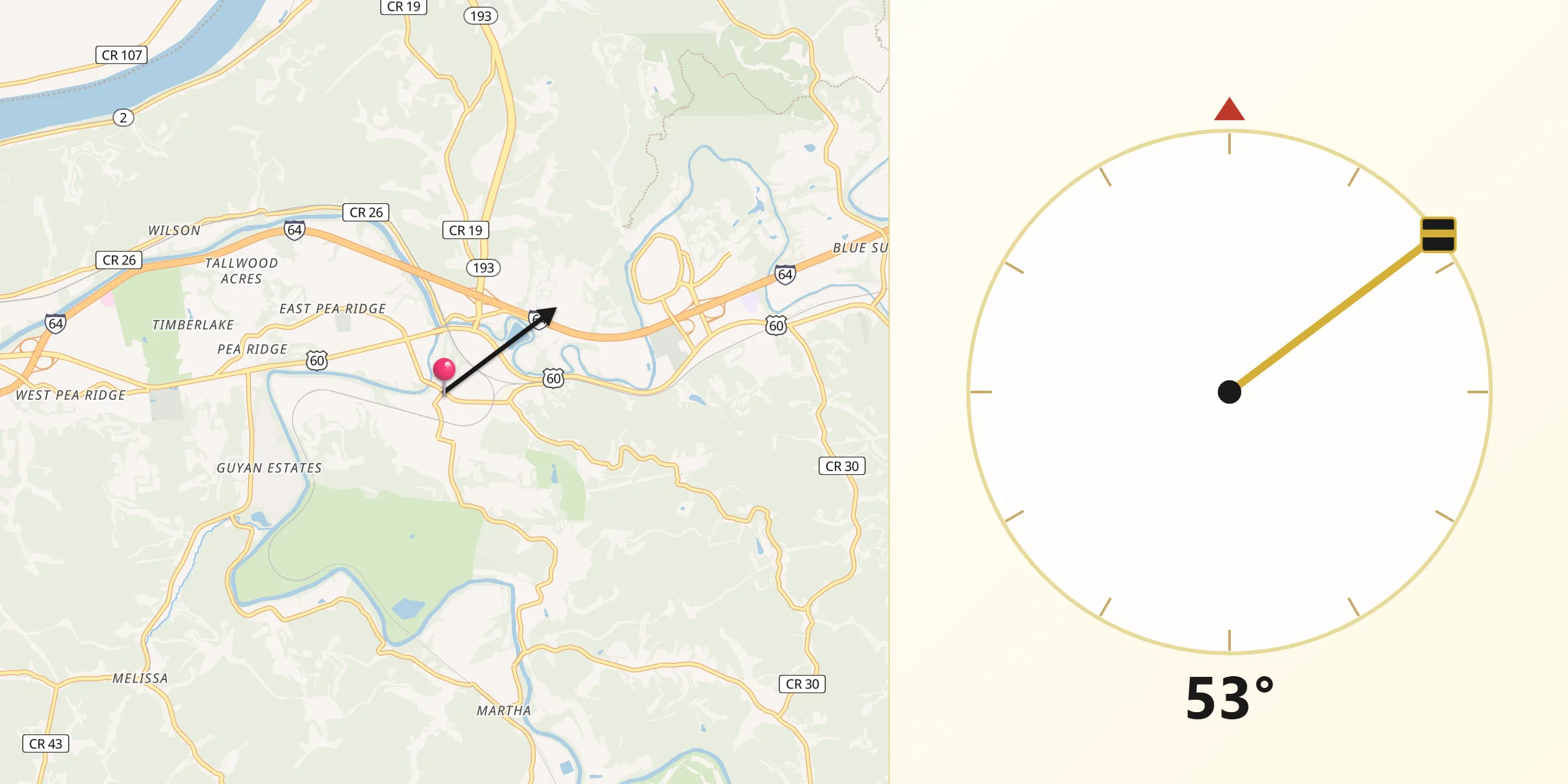 Qibla Direction from Barboursville