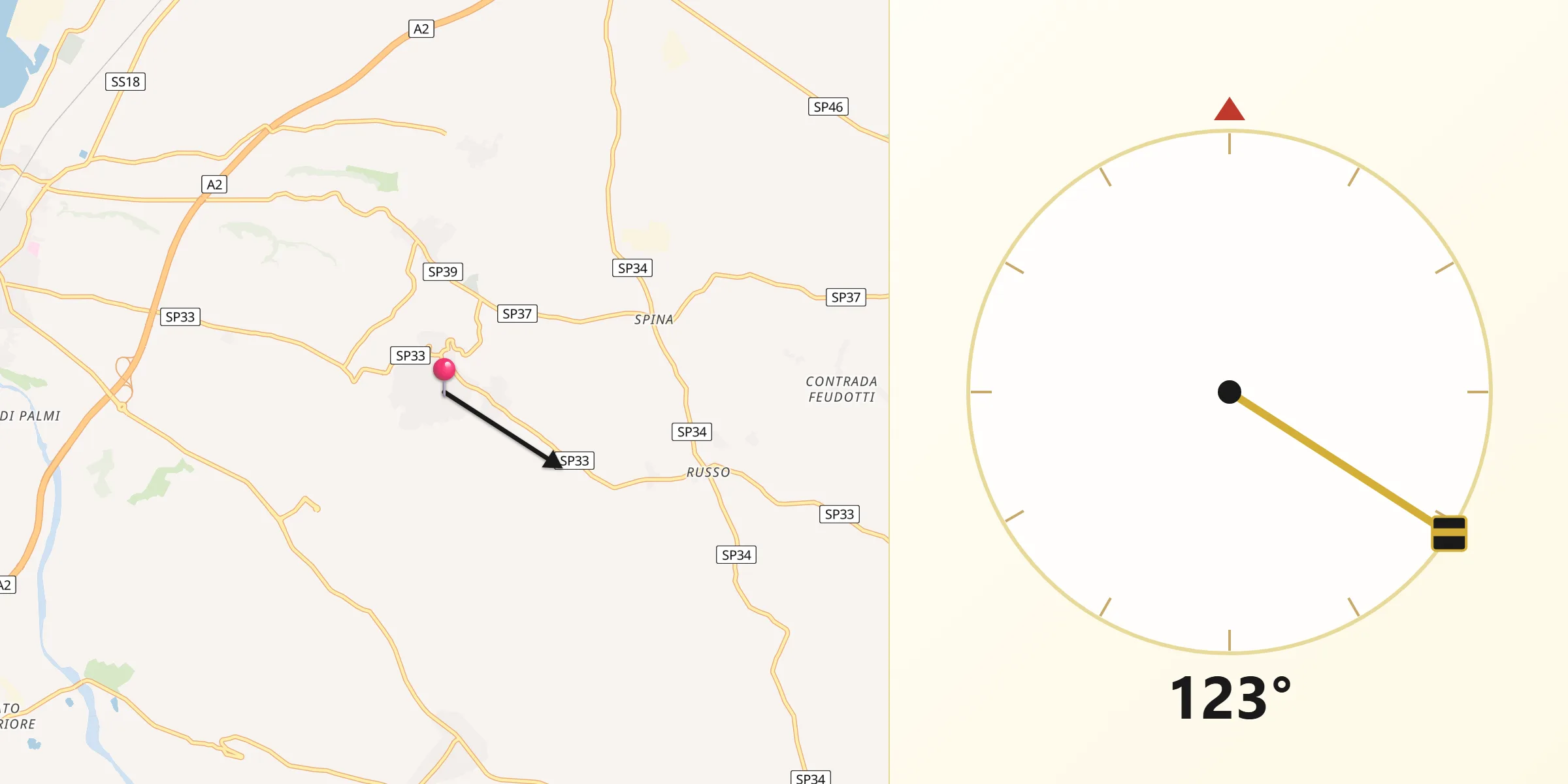 Direzione della Qibla da Rizziconi