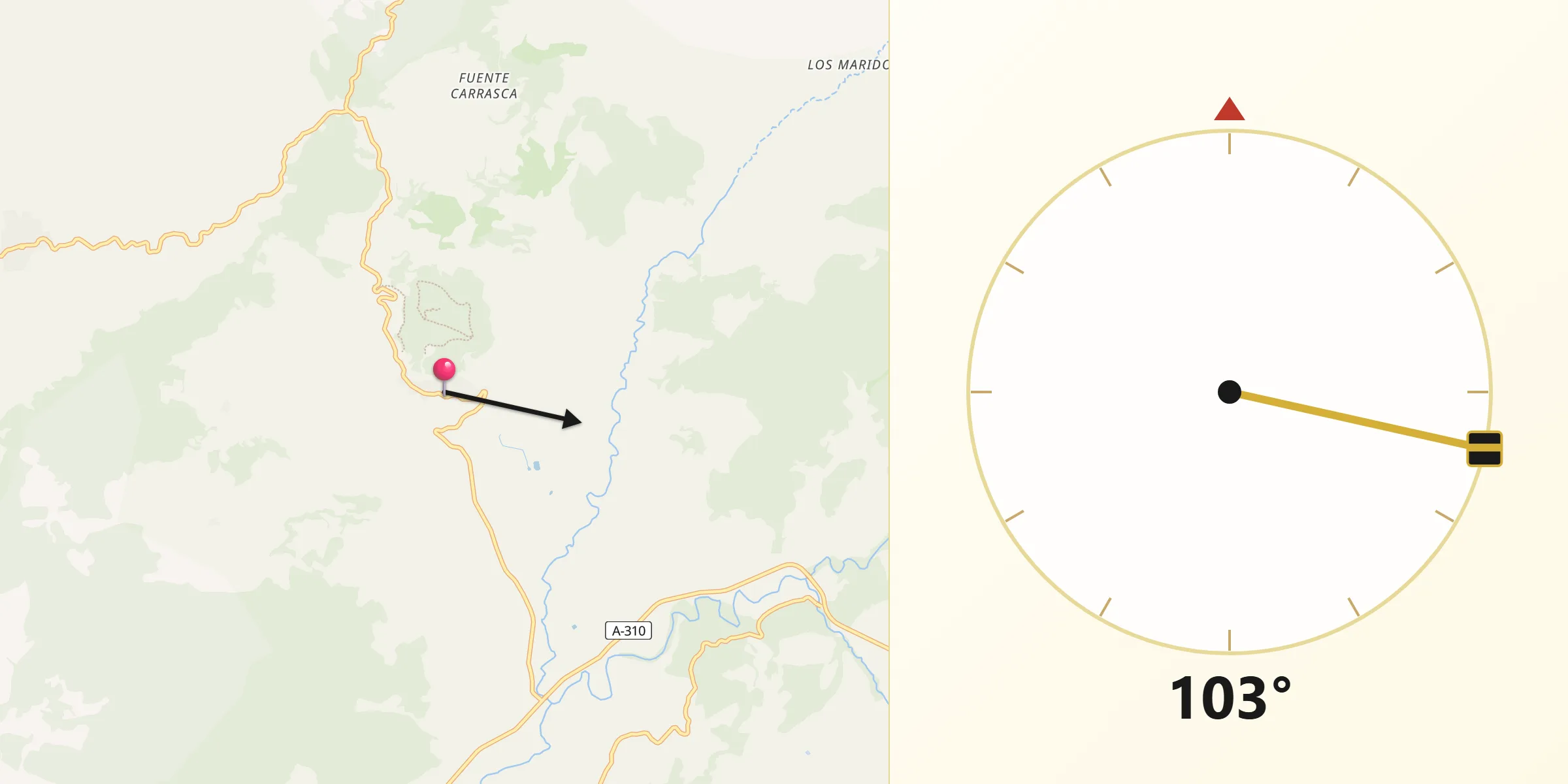 Dirección de la Qibla desde Torres de Albánchez
