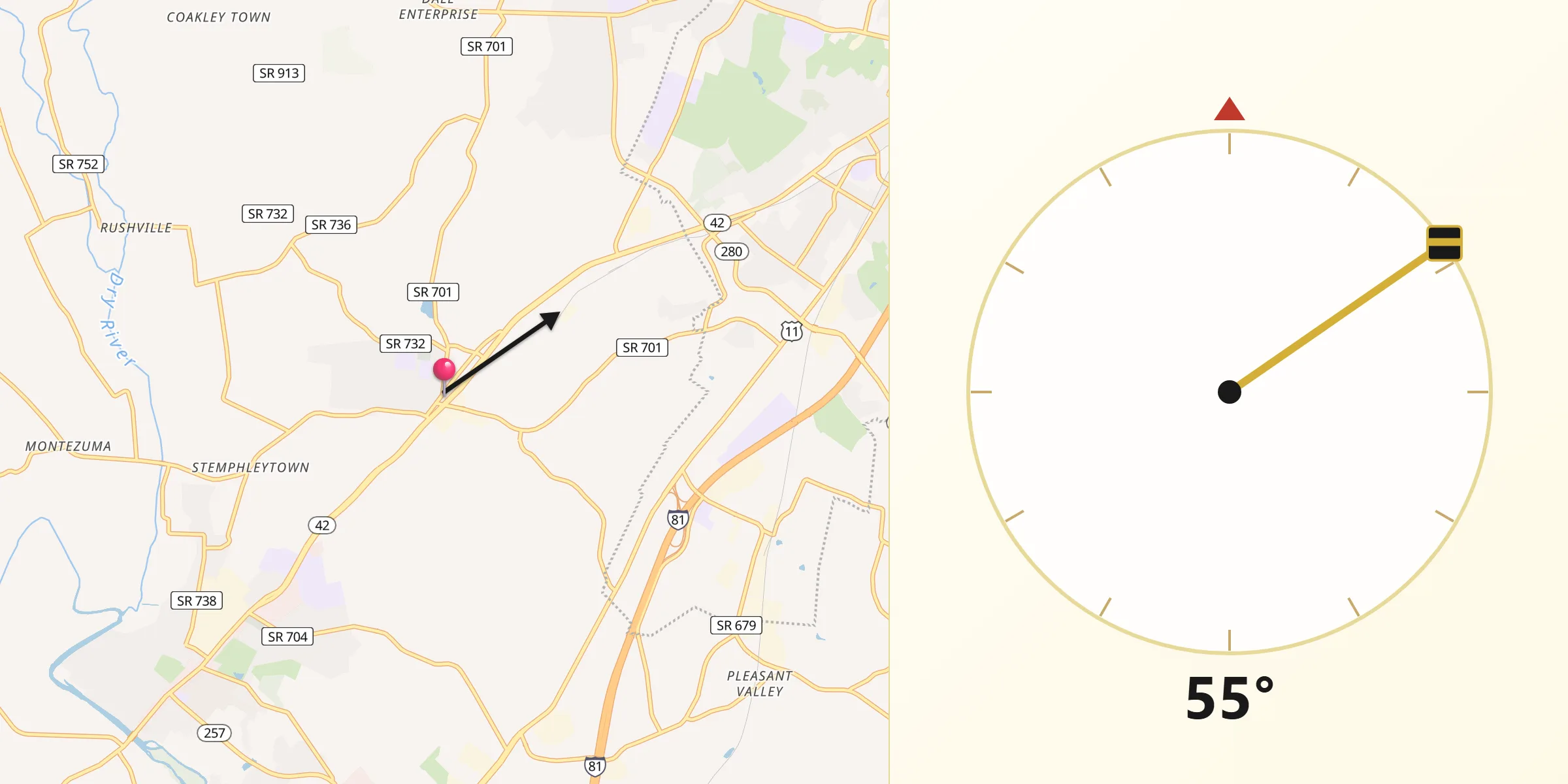 Dirección de la Qibla desde Dayton