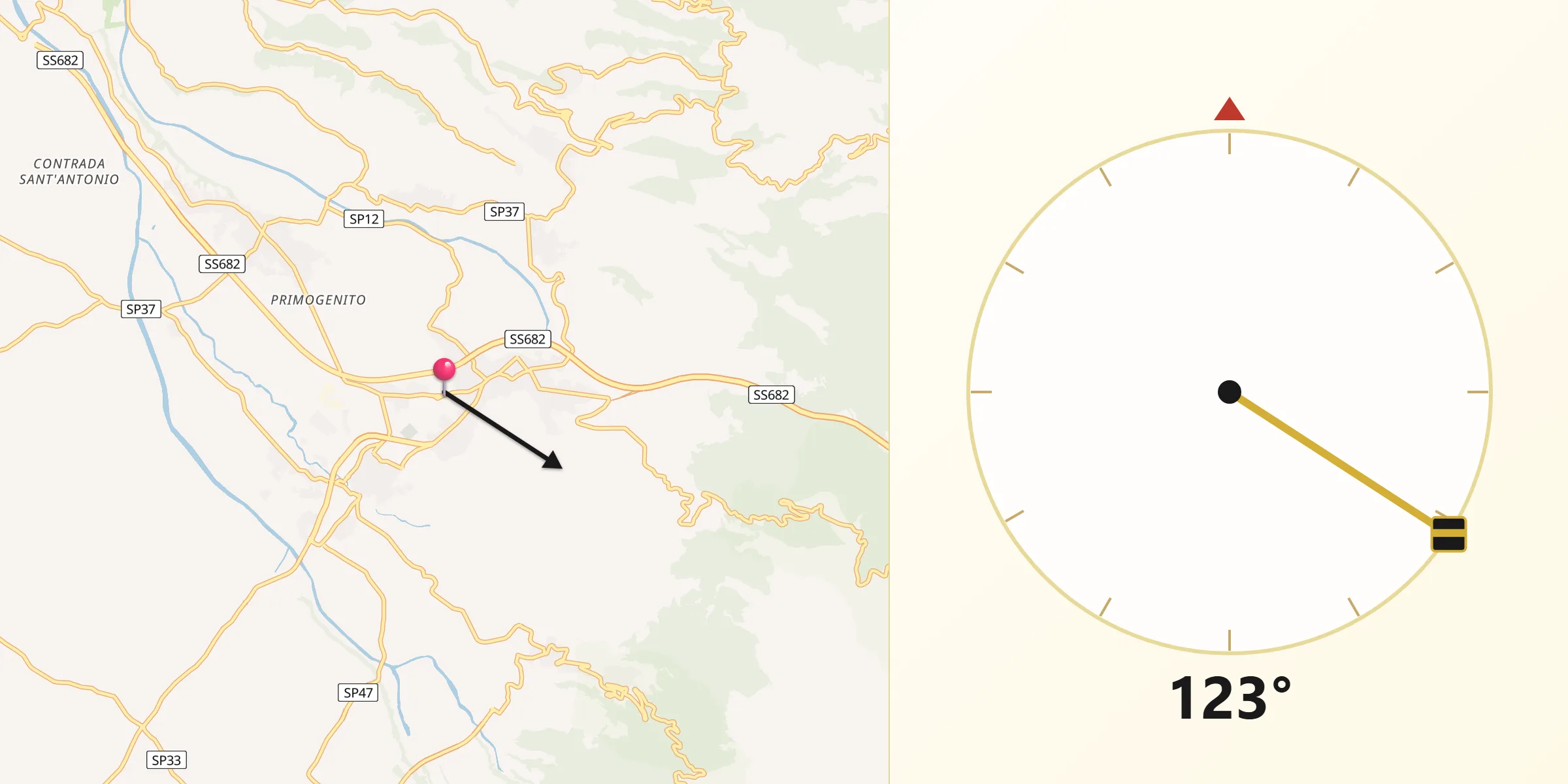 Direzione della Qibla da Cinque Frondi