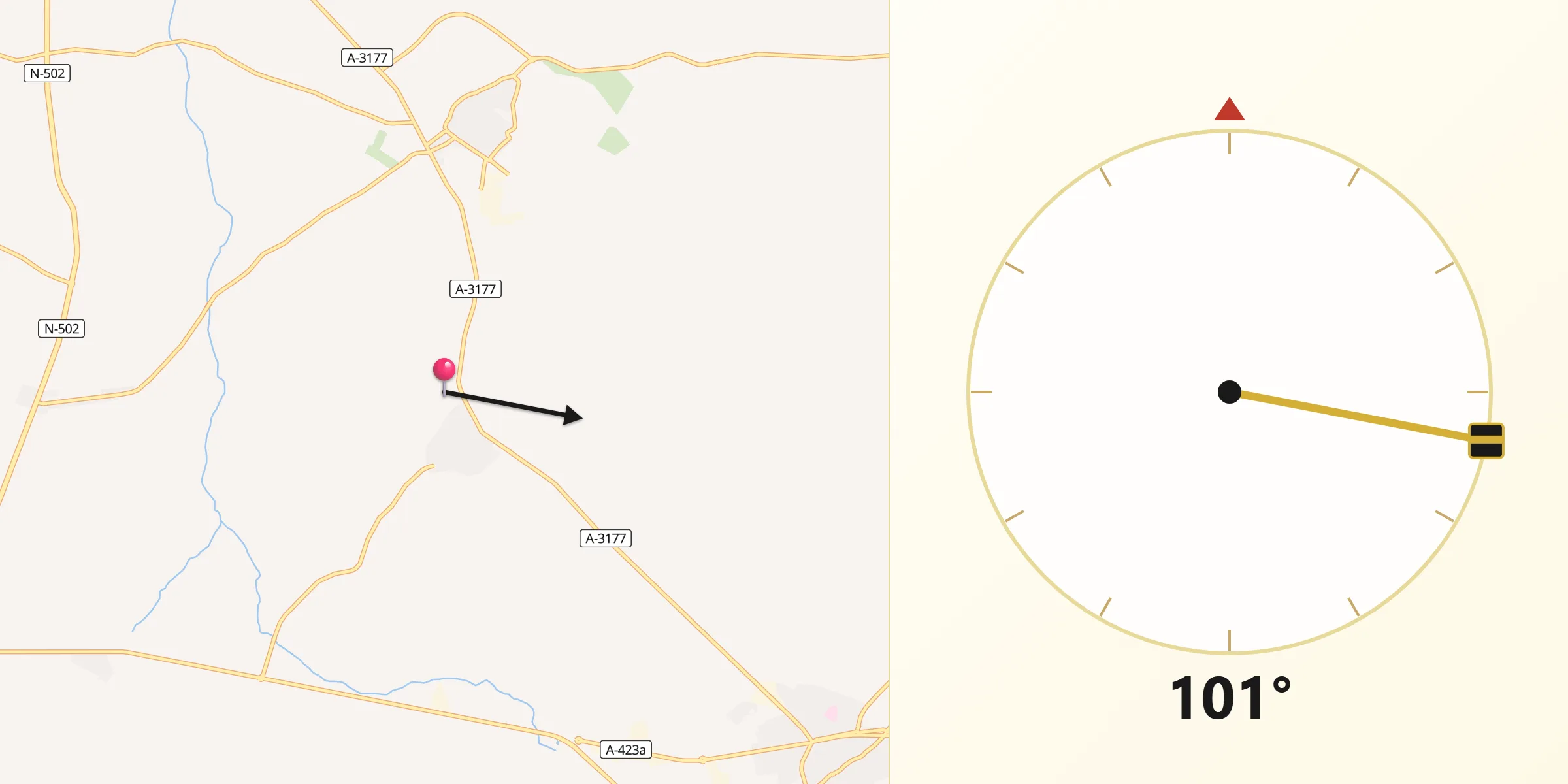 Dirección de la Qibla desde Añora