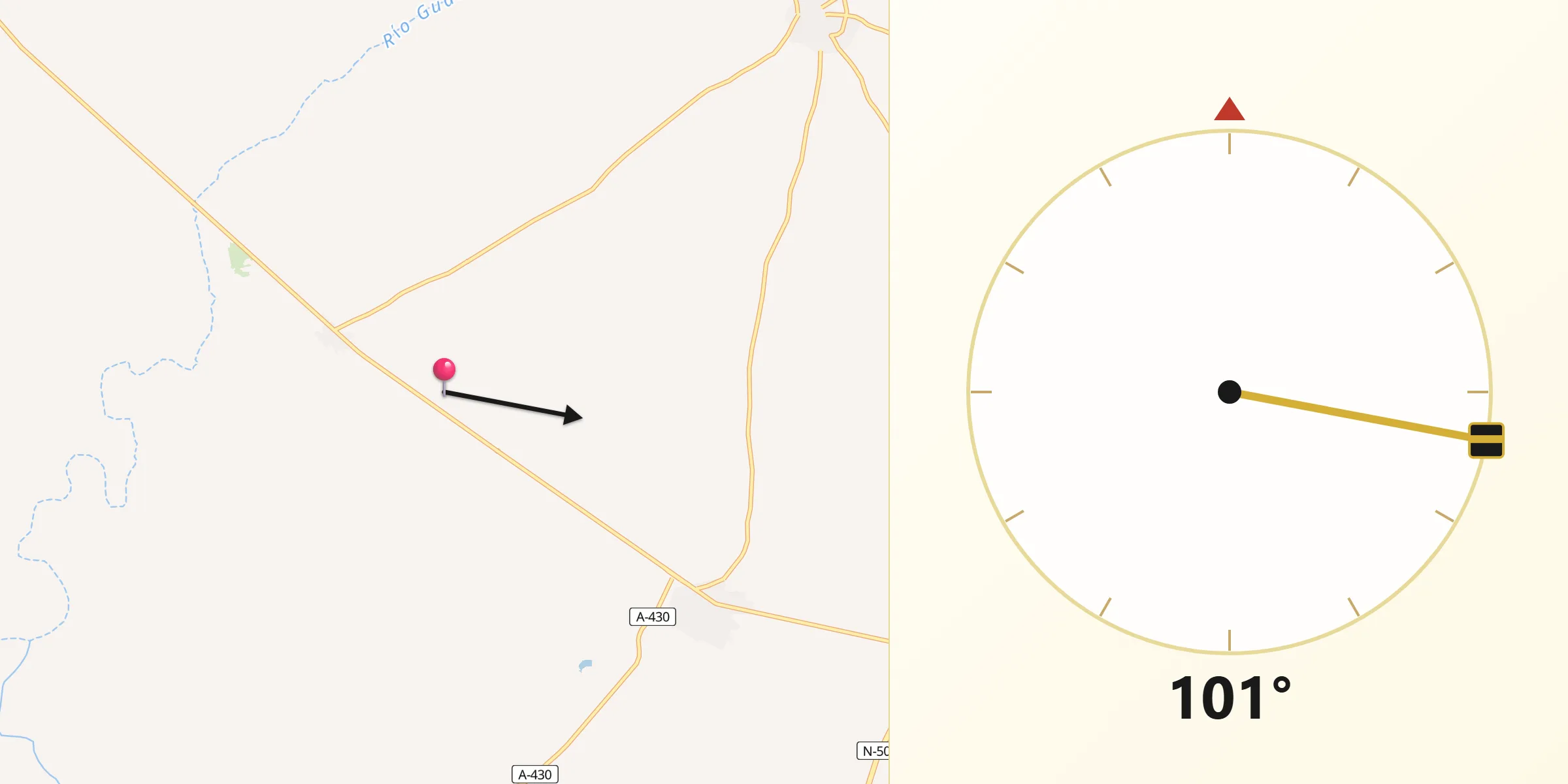 Dirección de la Qibla desde Fuente la Lancha
