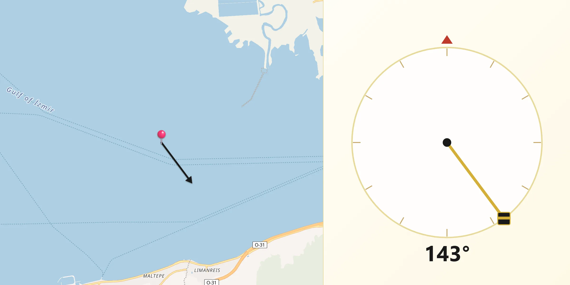 Direzione della Qibla da Smirne