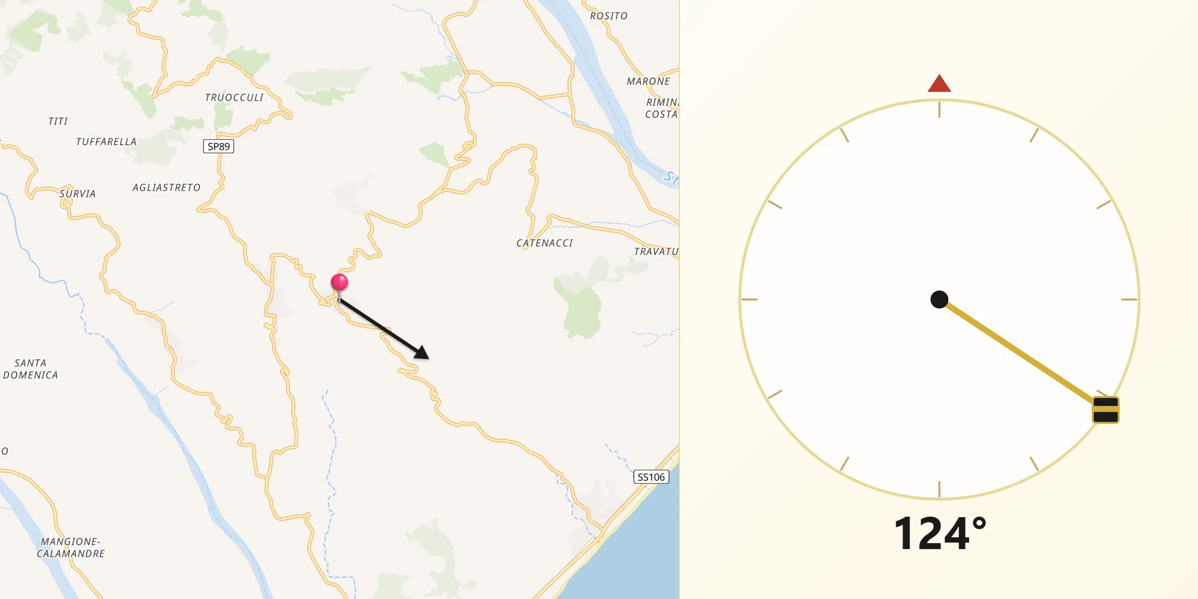 Direzione della Qibla da Riace