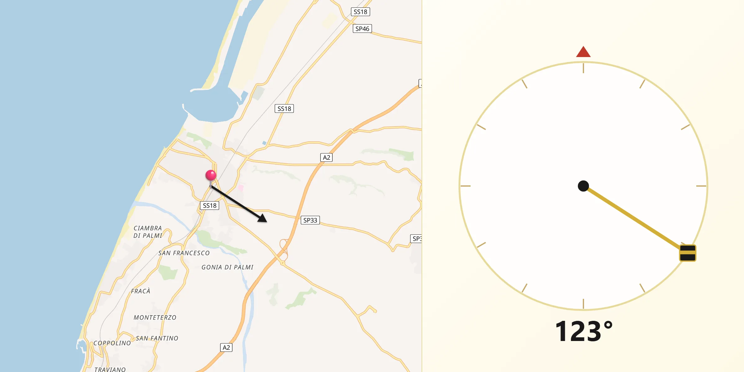 Direzione della Qibla da Gioia Tauro